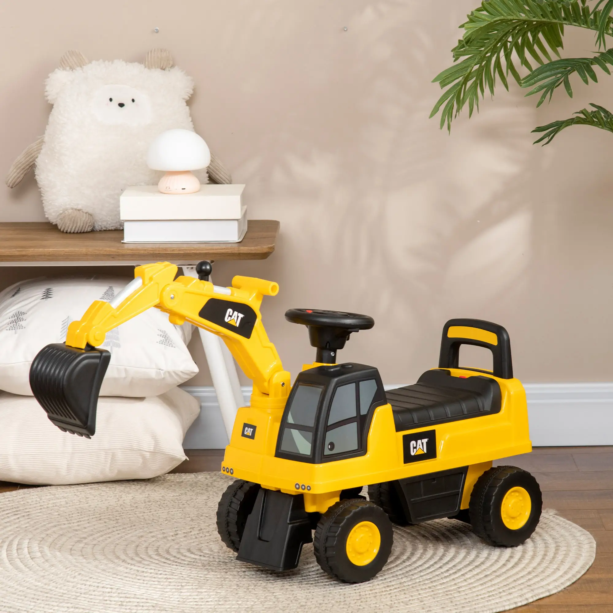Kids Excavator Ride On Toy, Manual Shovel, Horn, Storage, 18-36 Months, Yellow - Image 8