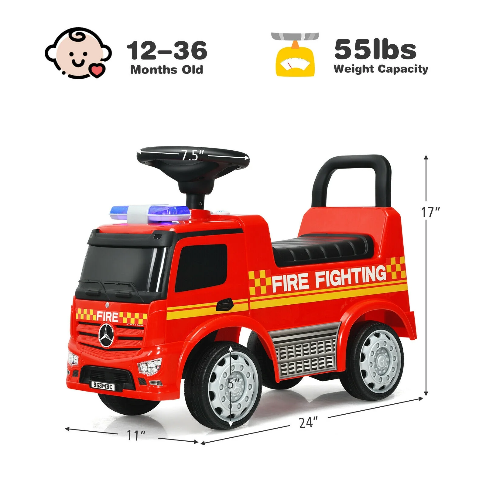 Kids Fire Engine Racer, Red - Image 6
