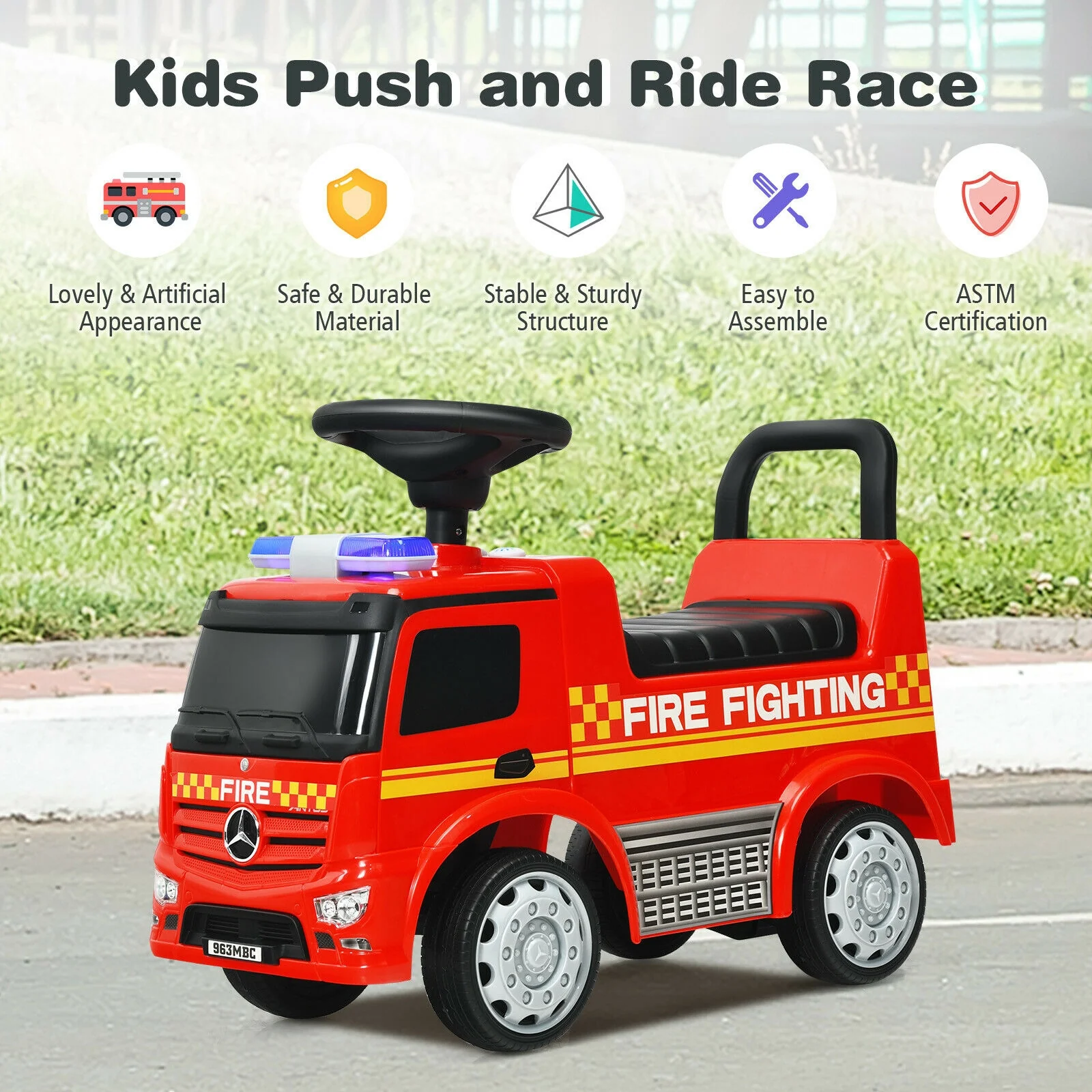 Kids Fire Engine Racer, Red - Image 9