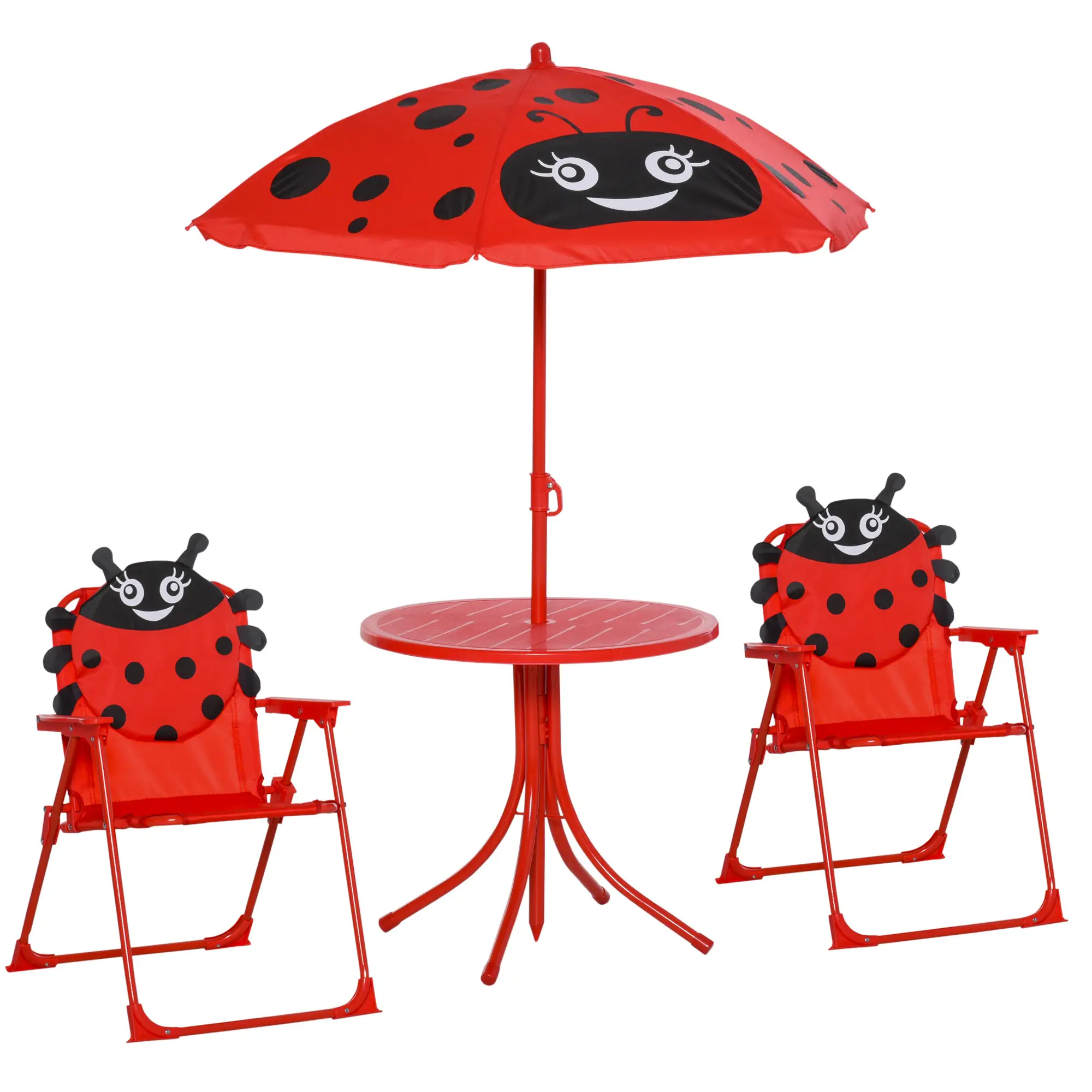 Kids Folding Picnic Table, Chair Set, Adjustable Umbrella, Red - Image 11