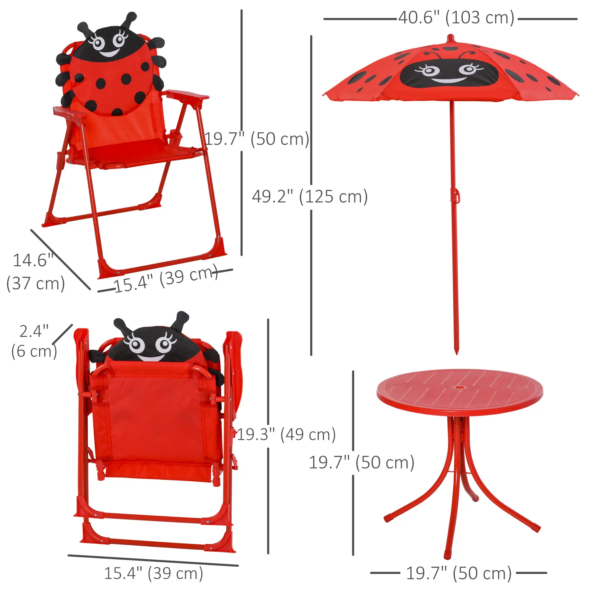 Kids Folding Picnic Table, Chair Set, Adjustable Umbrella, Red - Image 3