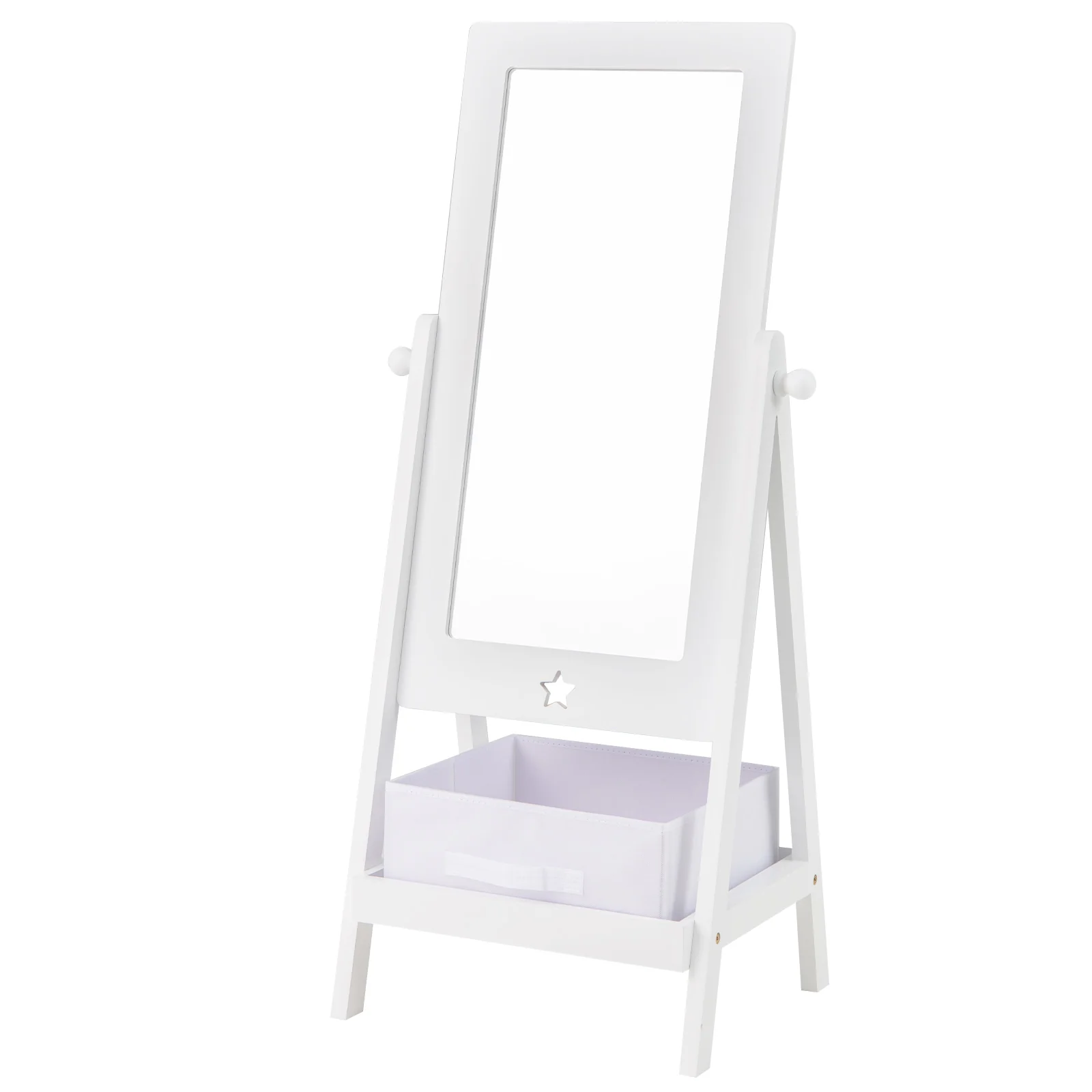 Kids Full Length Mirror, 360 Degree Rotatable, Storage Bin, White - Image 4