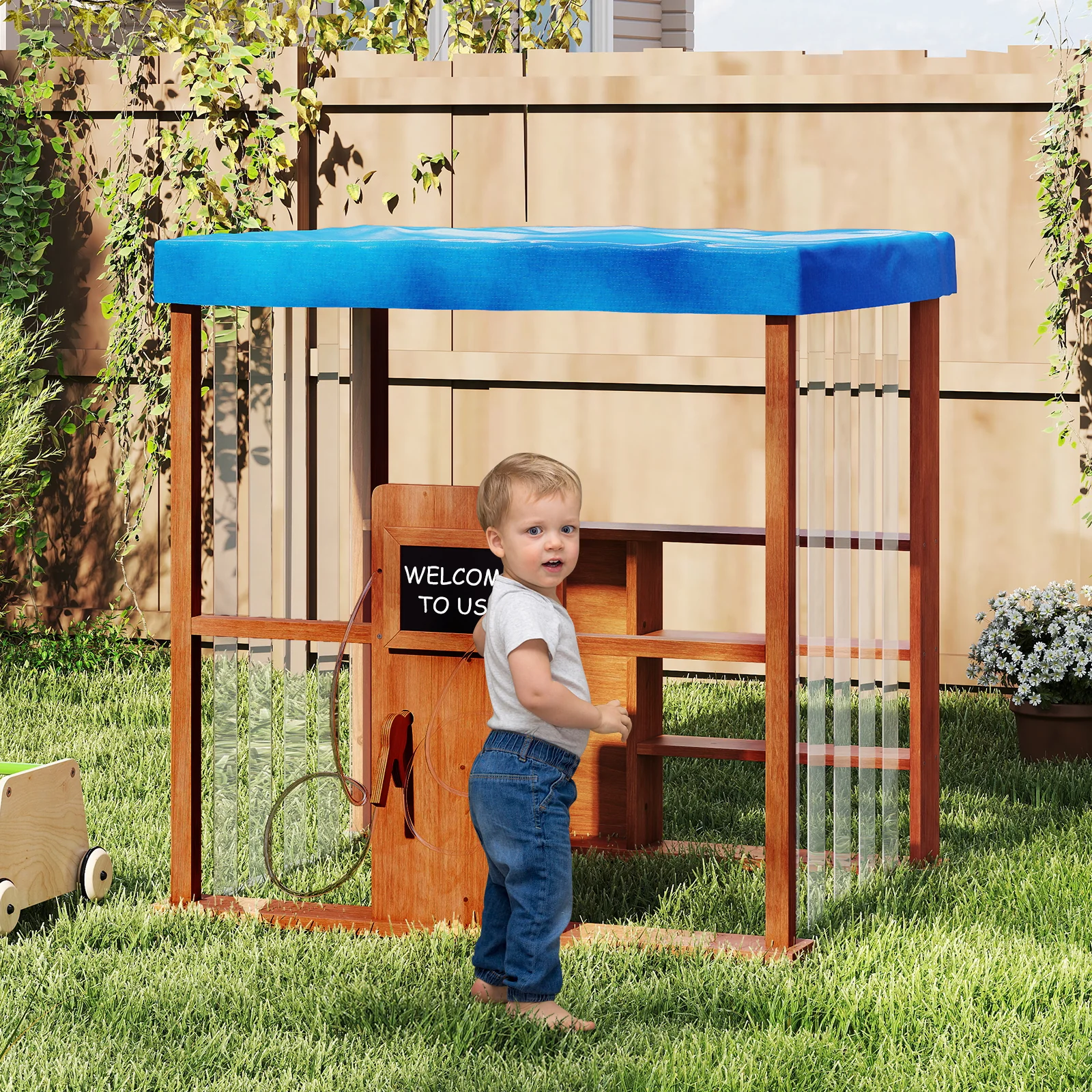 Kids Gas Station Playhouse With Gas Refueling Guns, Aged 3+, Brown - Image 3