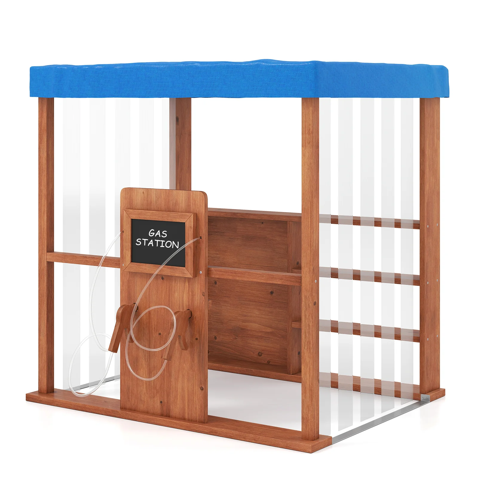Kids Gas Station Playhouse With Gas Refueling Guns, Aged 3+, Brown - Image 4