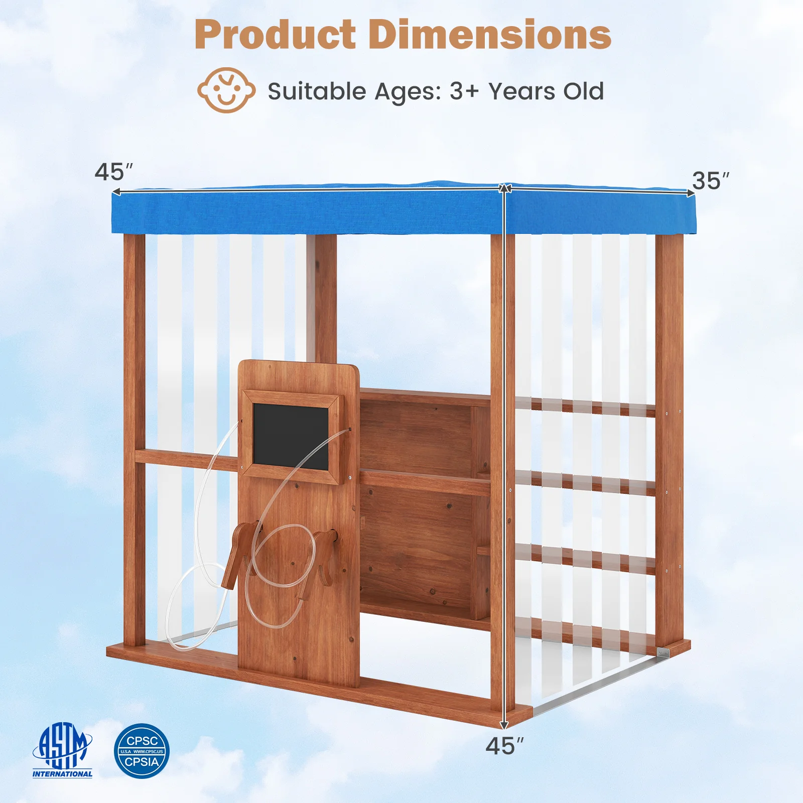 Kids Gas Station Playhouse With Gas Refueling Guns, Aged 3+, Brown - Image 6