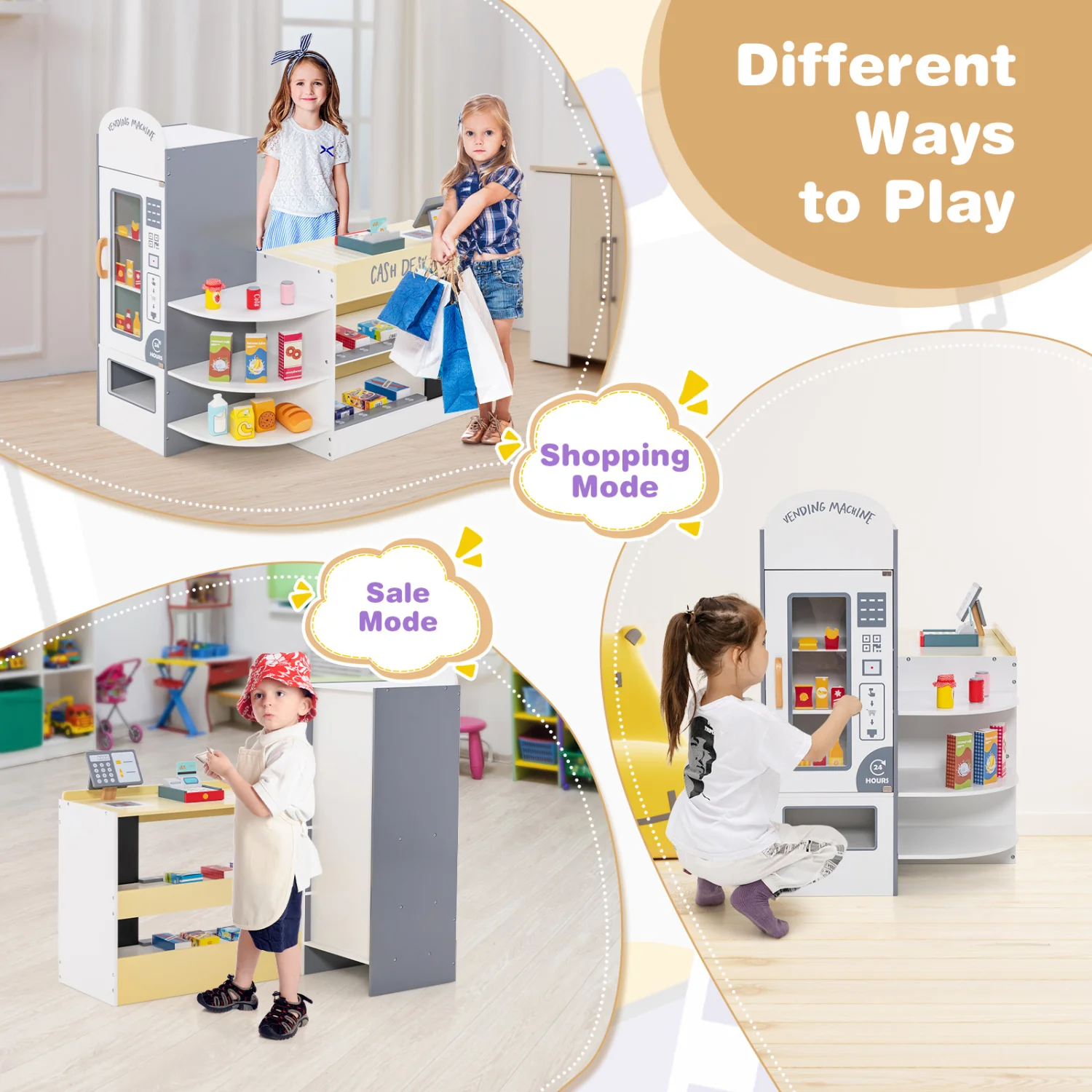 Kids Grocery Store Playset, Cash Register POS Machine, White - Image 9