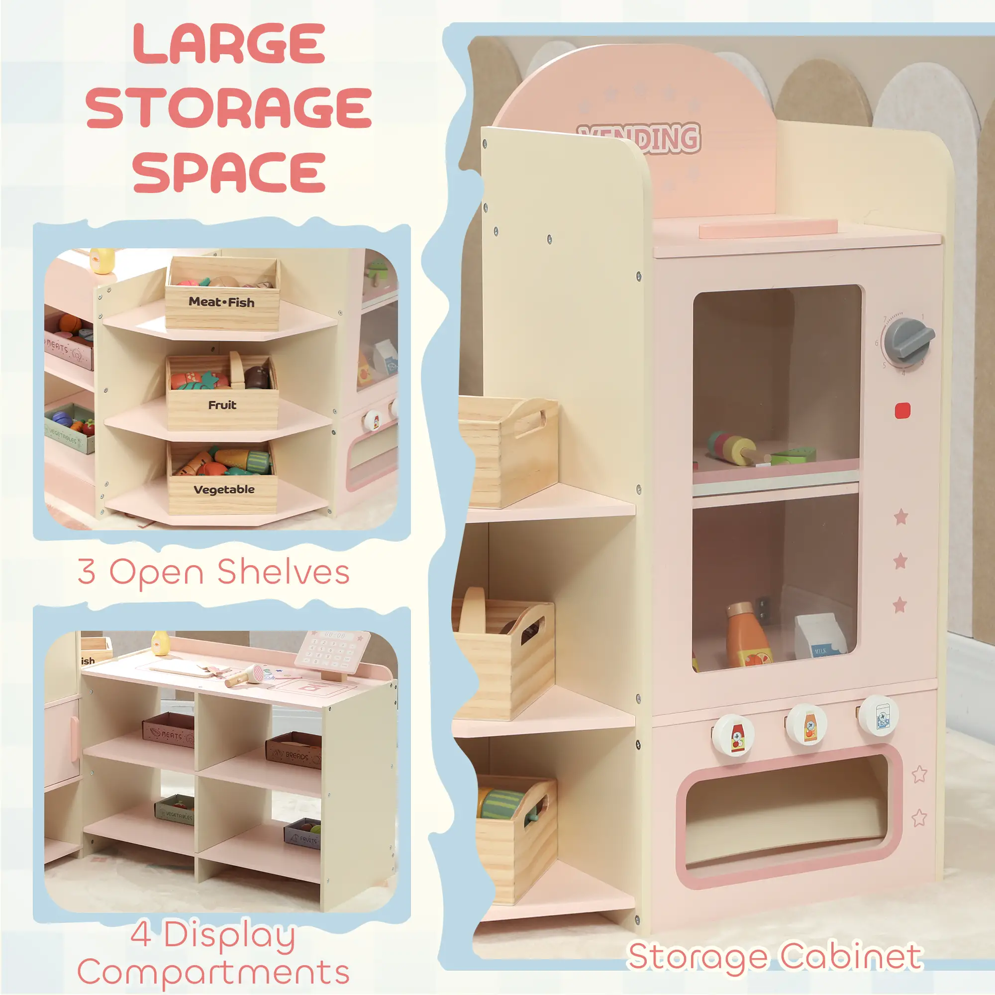 Kids Grocery Store Playset, Cash Register, Vending Machine, Pink - Image 4
