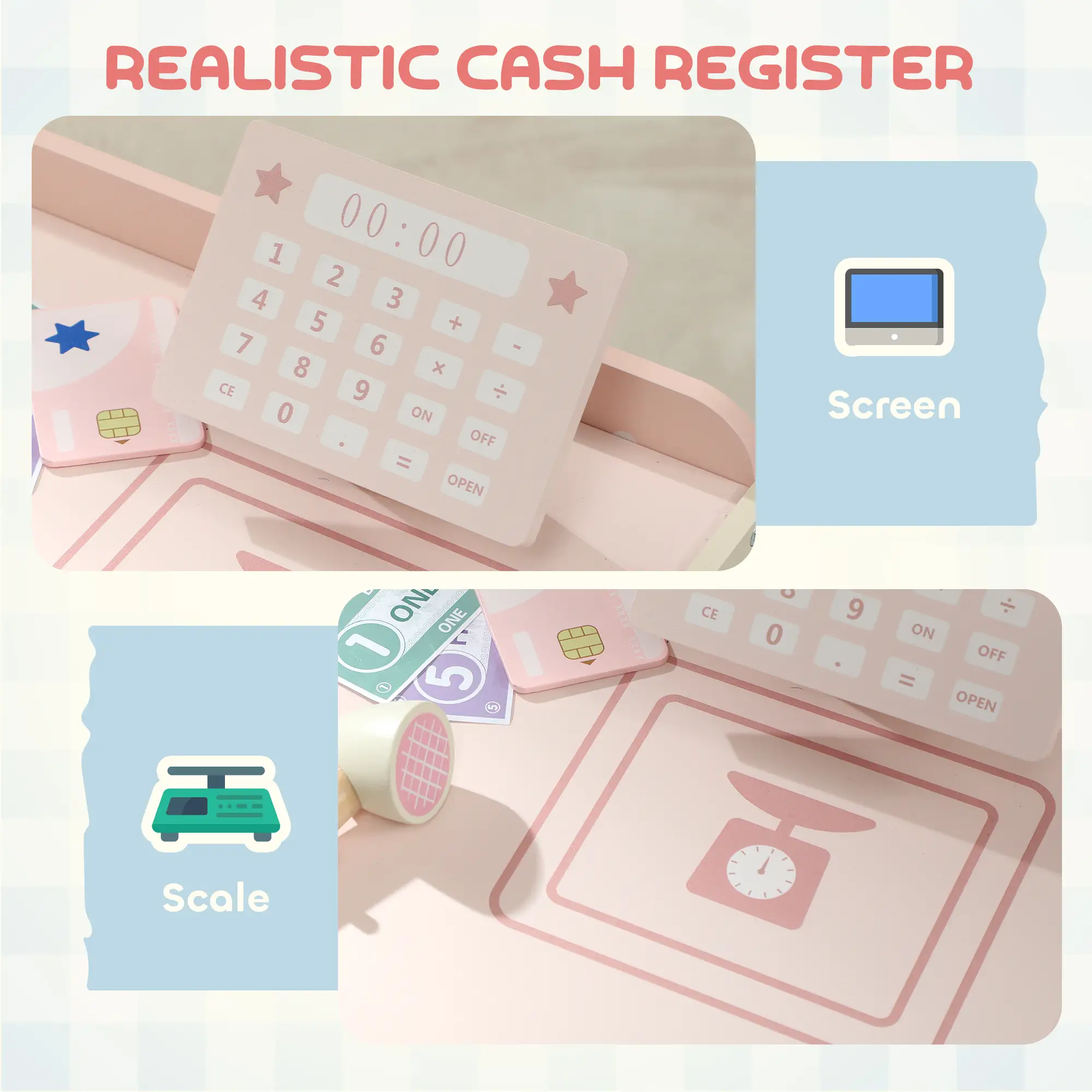 Kids Grocery Store Playset, Cash Register, Vending Machine, Pink - Image 7