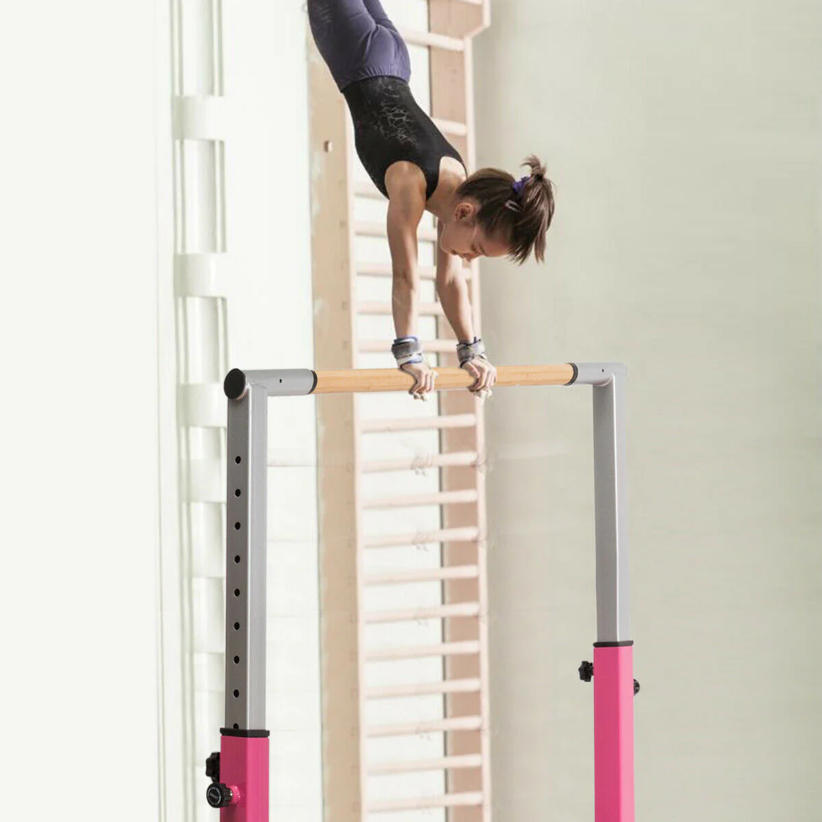 Kids Gymnastic Training Parallel Bars, Adjustable, Pink - Image 7