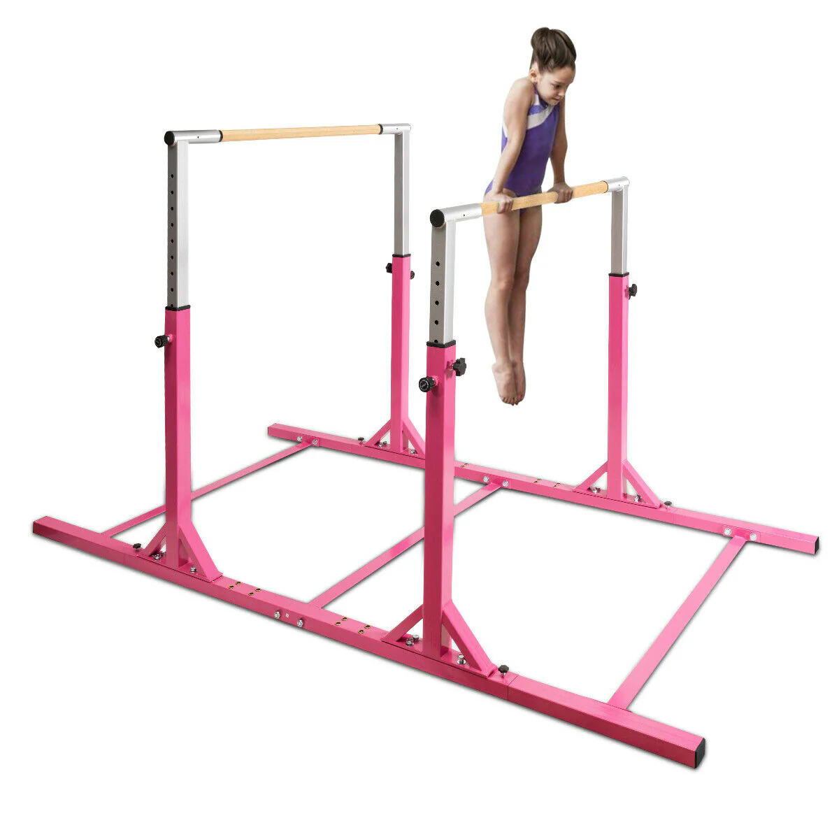 Kids Gymnastic Training Parallel Bars, Adjustable, Pink - Image 8