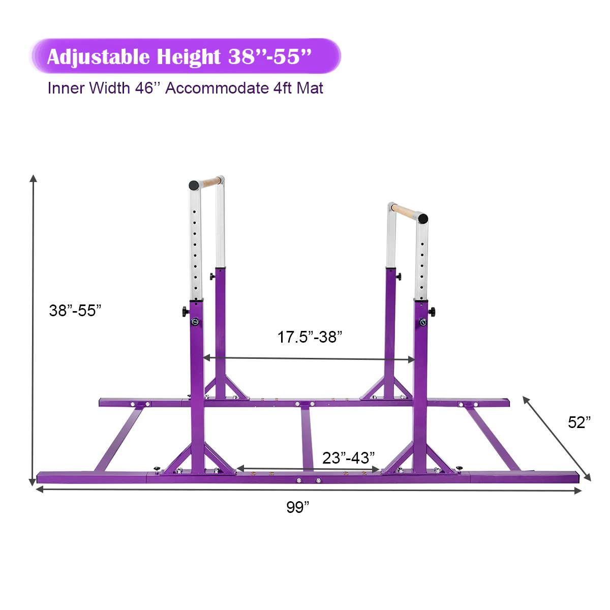 Kids Gymnastic Training Parallel Bars, Adjustable, Purple - Image 5