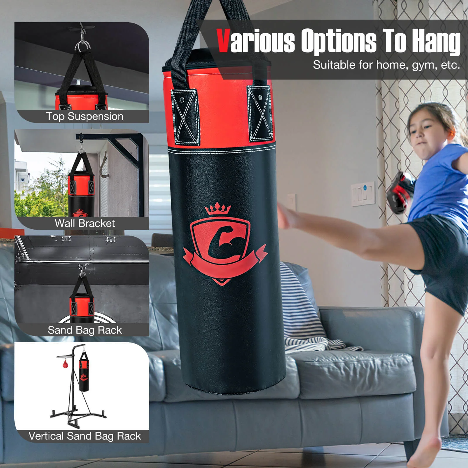 Kids Hanging Punching Bag Set, 11 Pounds, Black - Image 7