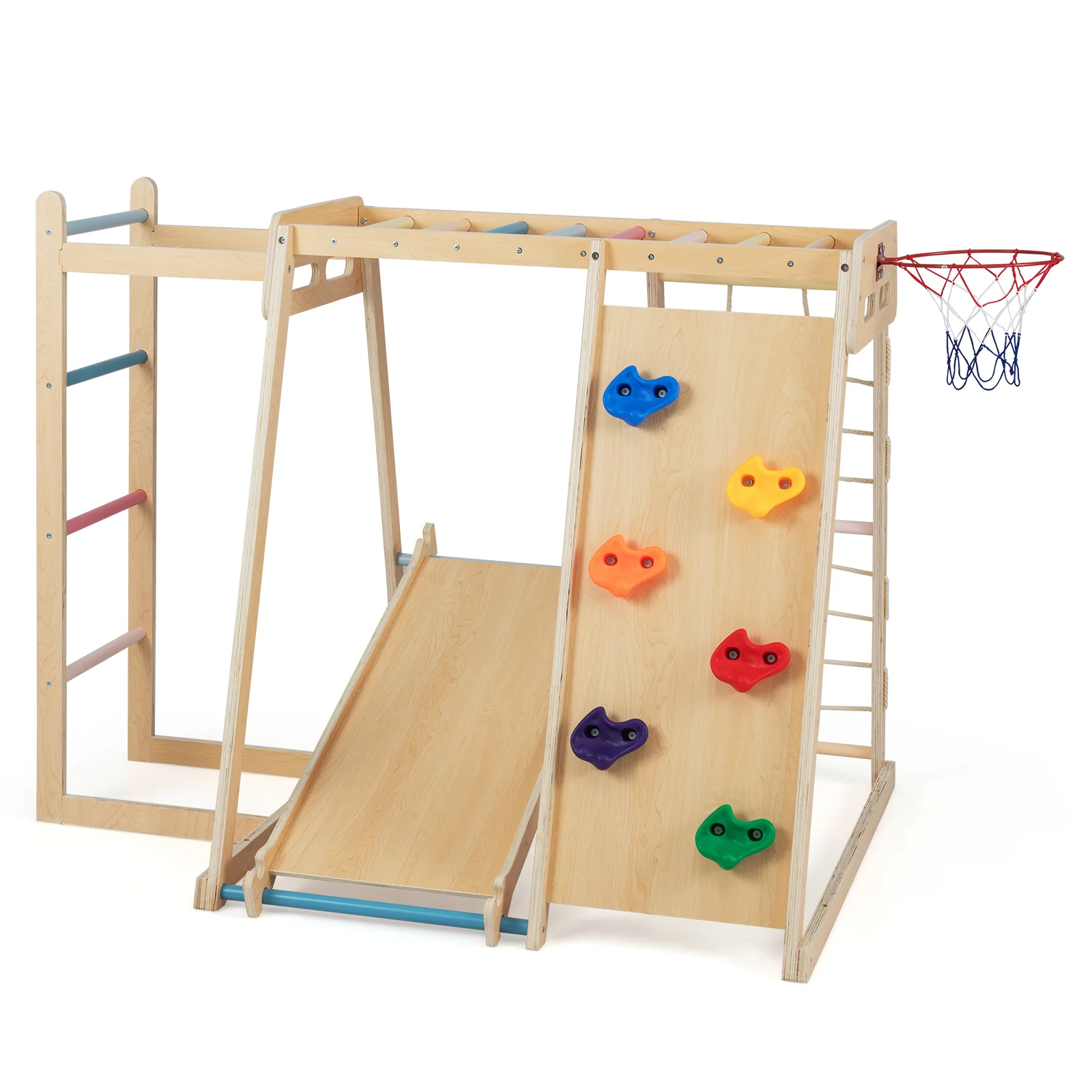 Kids Indoor Playground 6-in-1 Jungle Gym for 3-14 Years Olds, Macaron - Image 4
