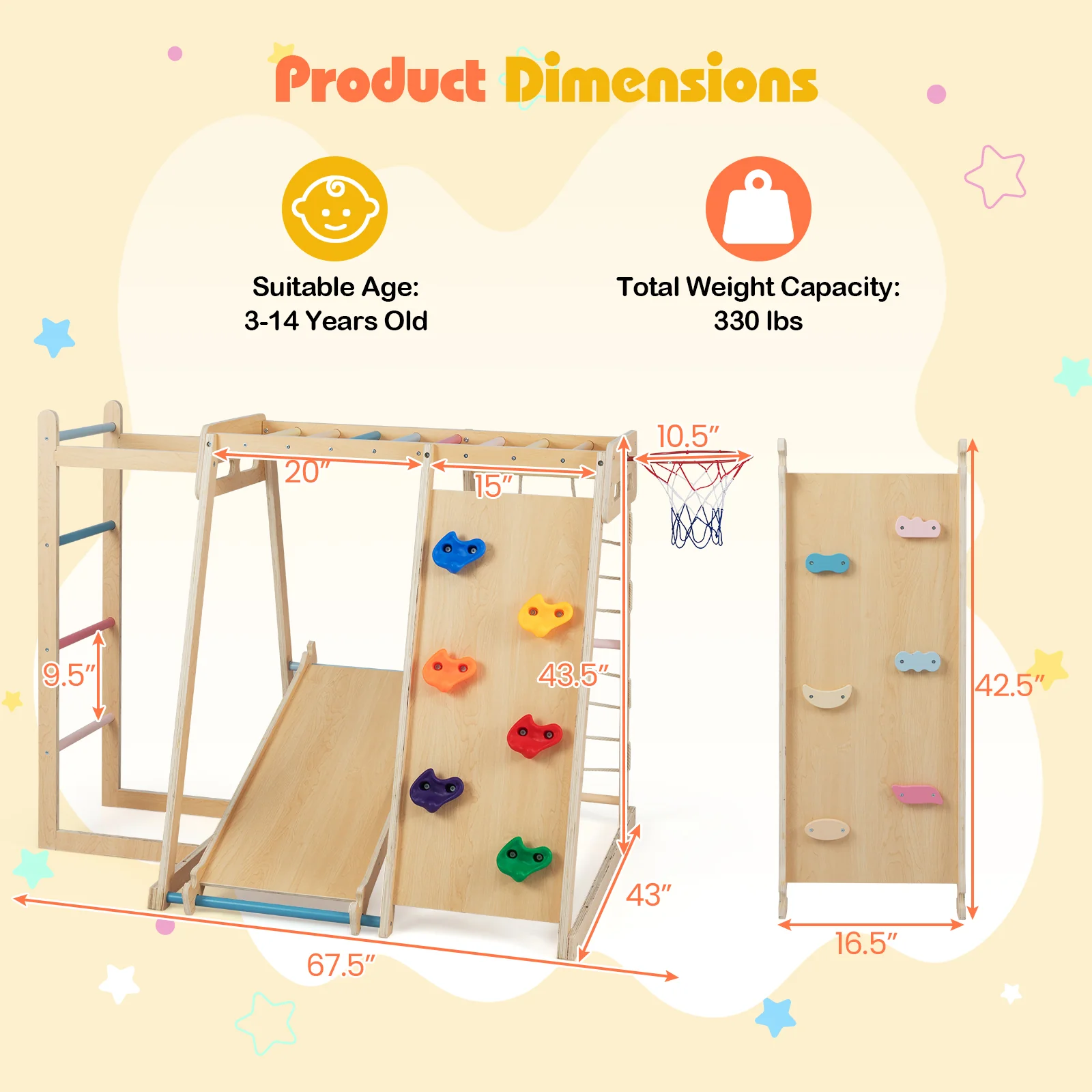Kids Indoor Playground 6-in-1 Jungle Gym for 3-14 Years Olds, Macaron - Image 6