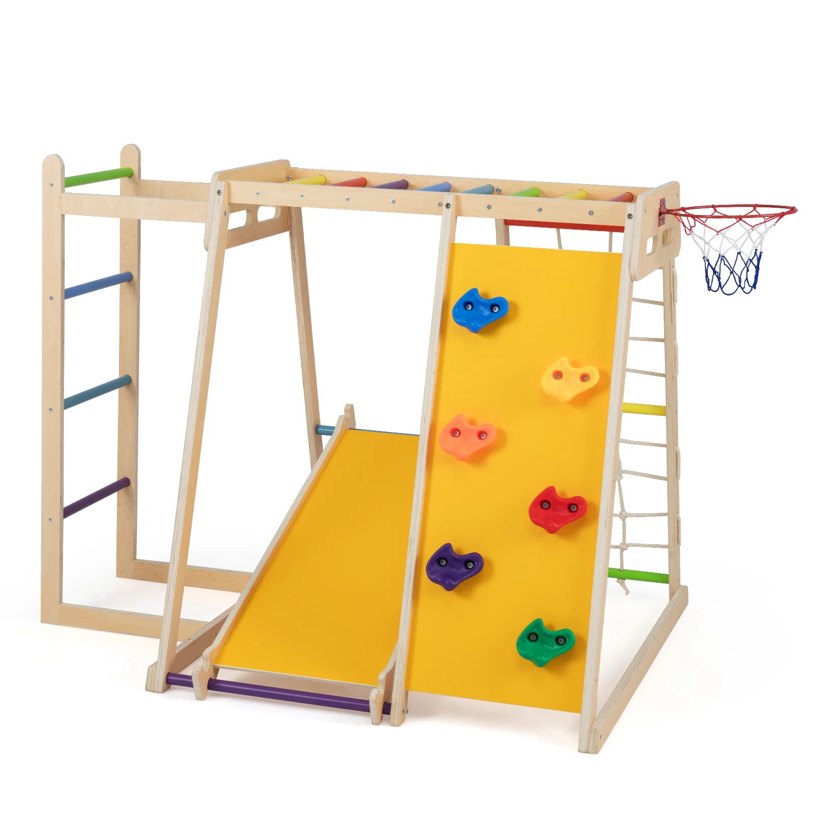 Kids Indoor Playground 6-in-1 Jungle Gym for 3-14 Years Olds-Rainbow, Multicolor