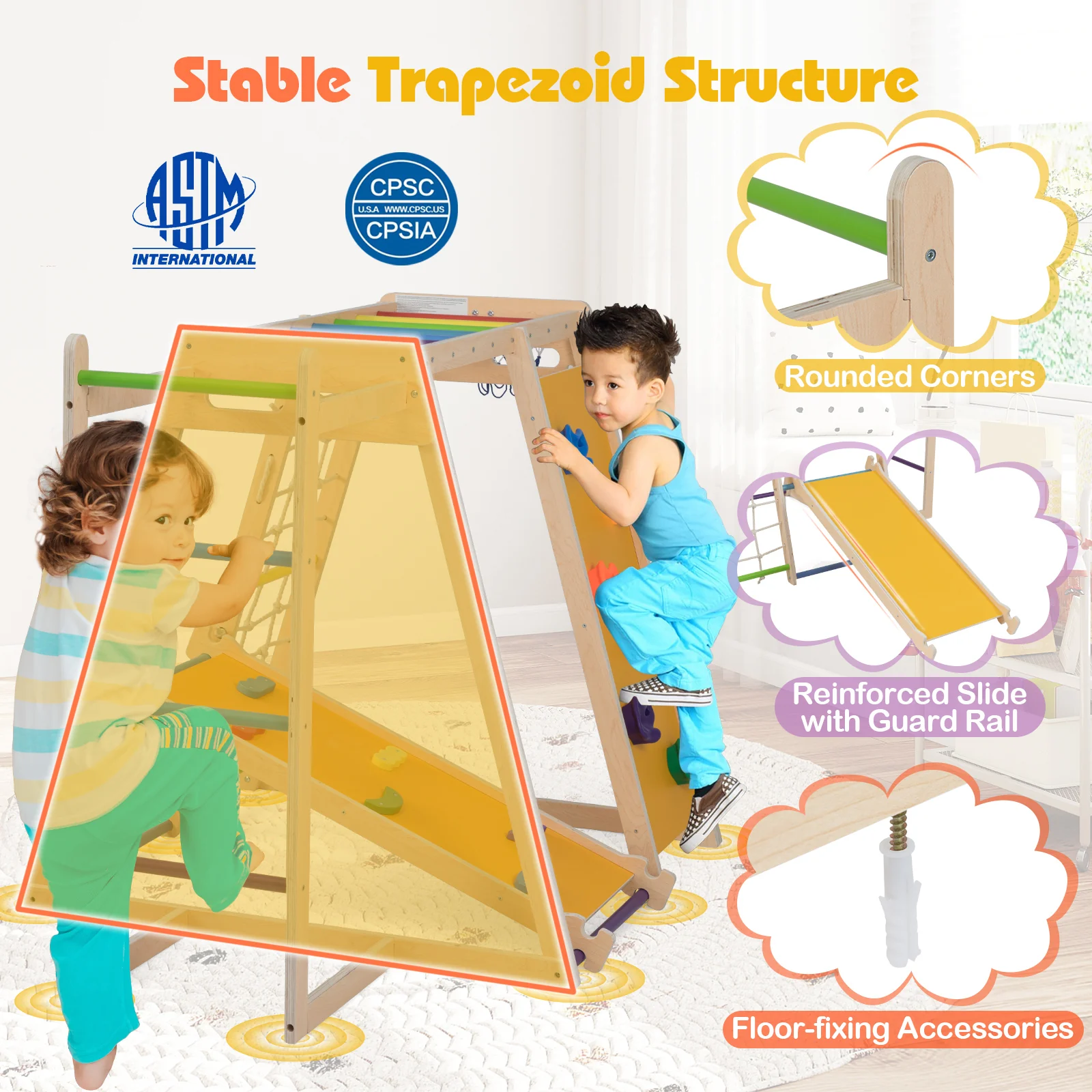 Kids Indoor Playground 6-in-1 Jungle Gym for 3-14 Years Olds-Rainbow, Multicolor - Image 10