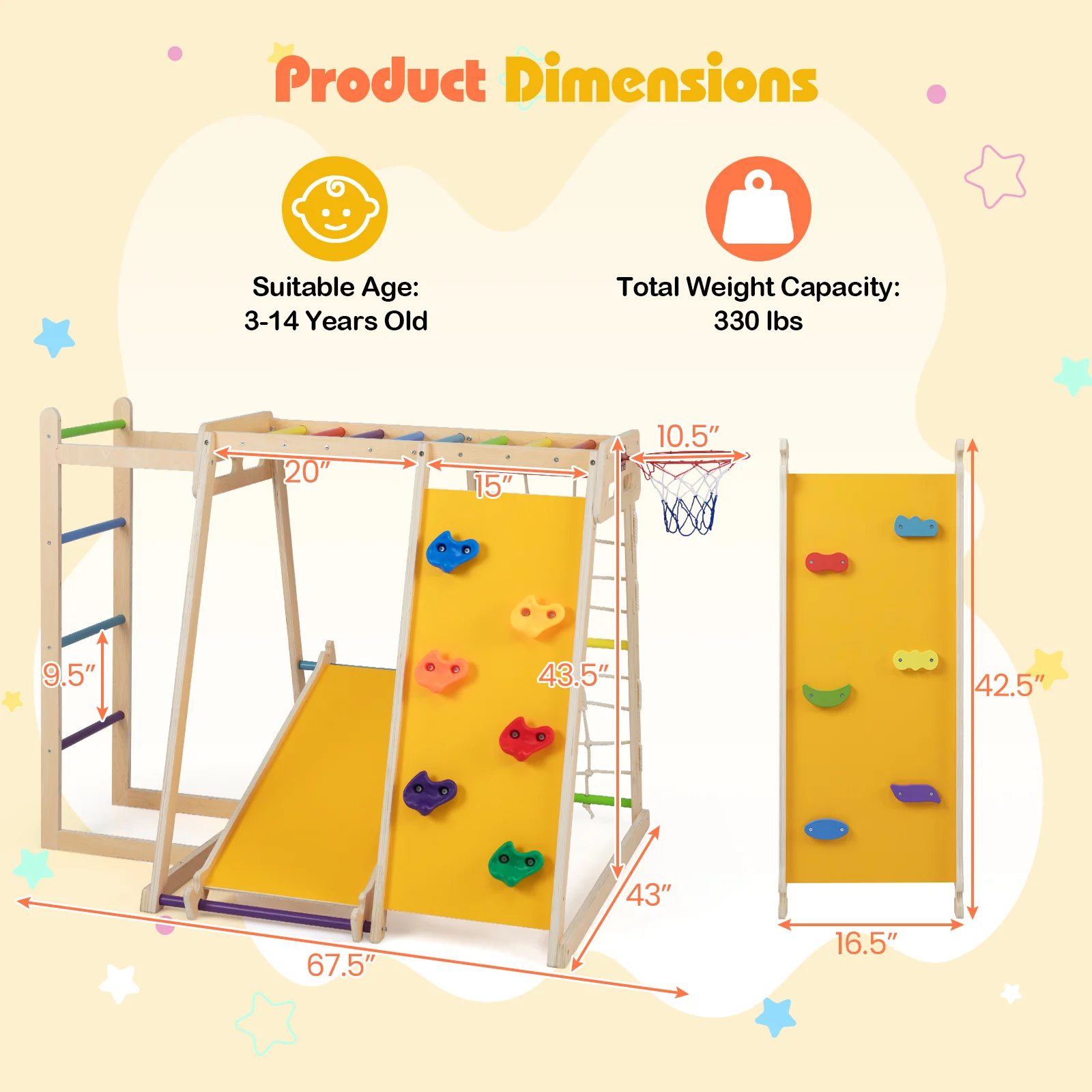 Kids Indoor Playground 6-in-1 Jungle Gym for 3-14 Years Olds-Rainbow, Multicolor - Image 6