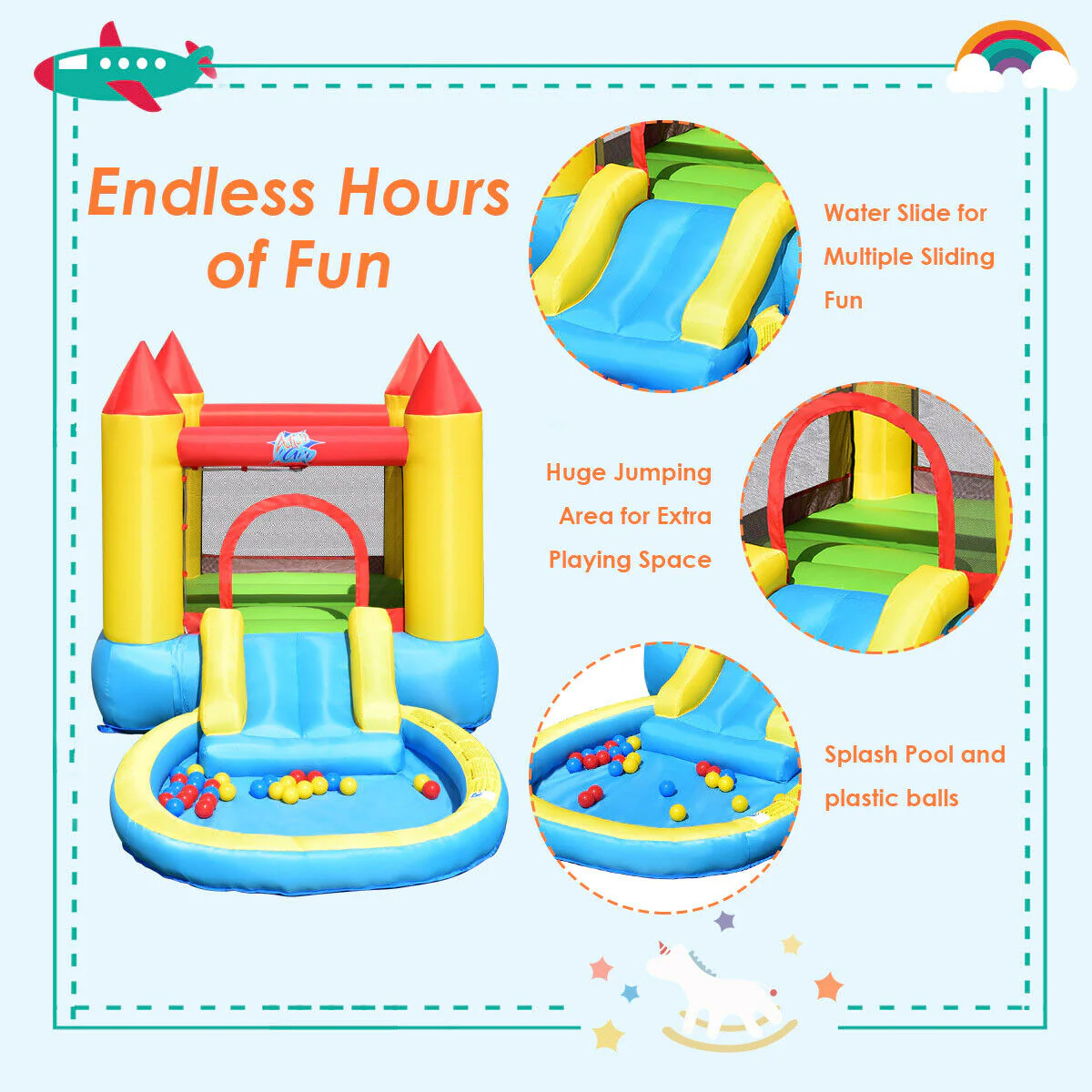Kids Inflatable Bounce House Castle With Balls Pool And Bag - Image 7