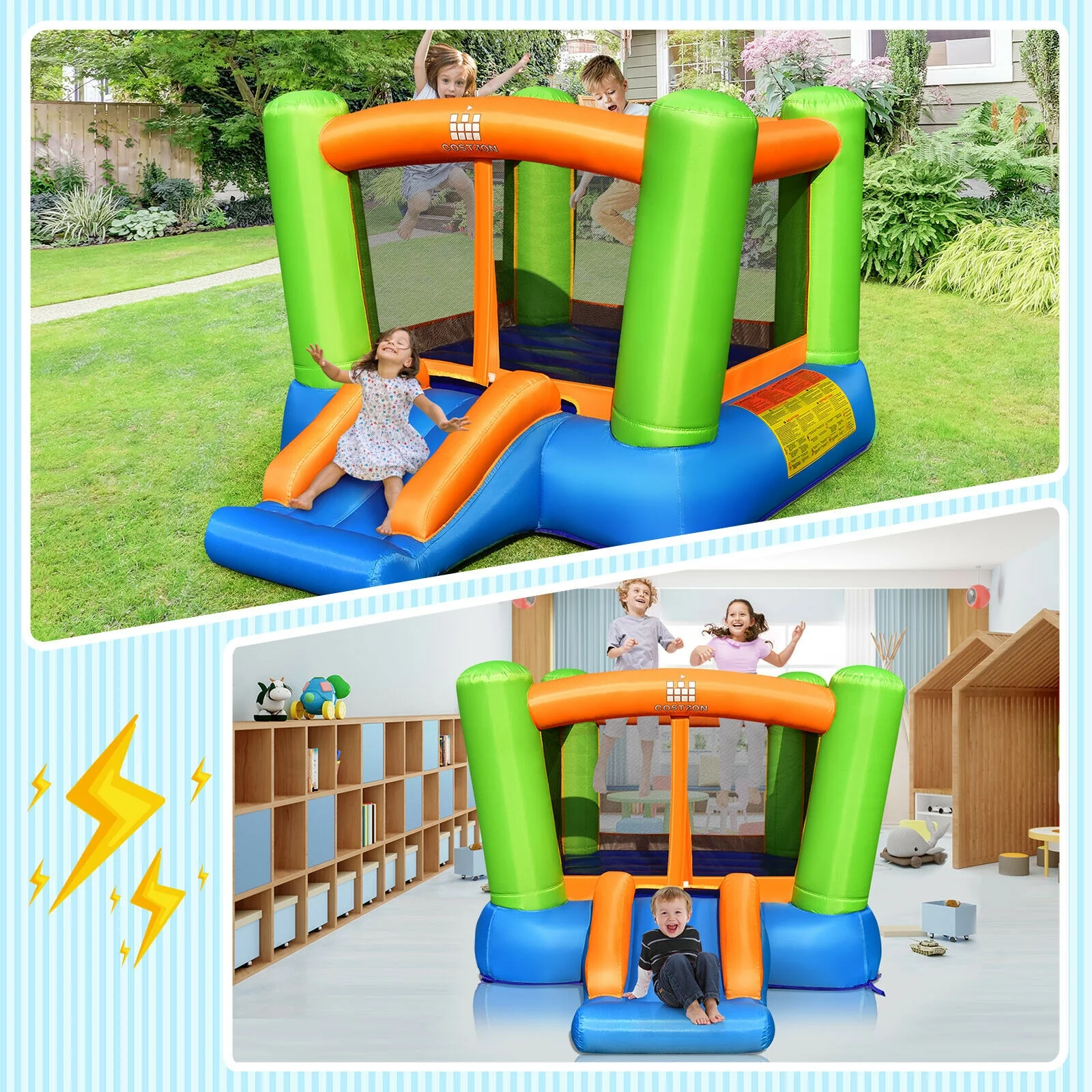 Kids Inflatable Bounce House, No Blower, Indoor Outdoor - Image 2