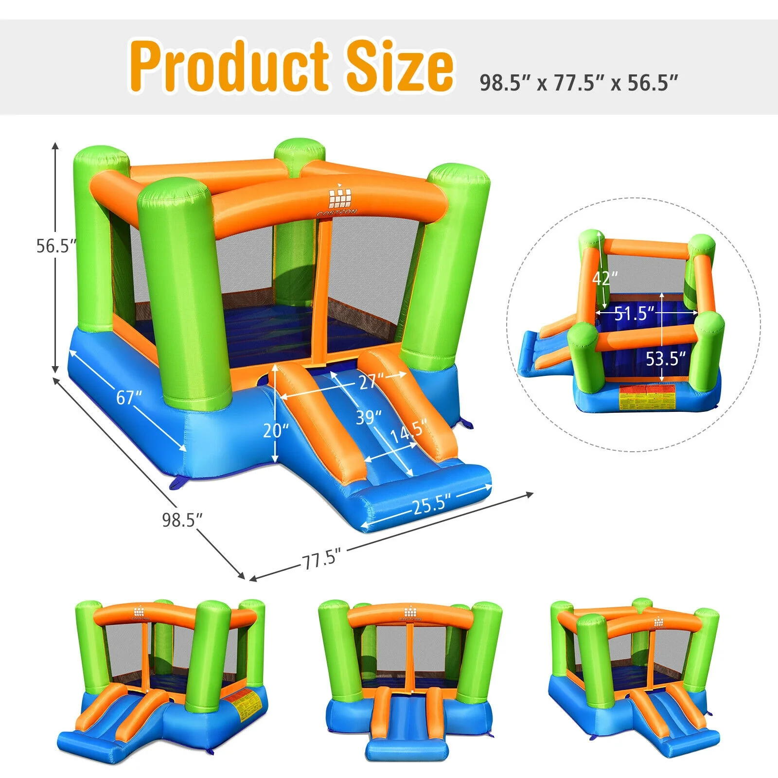 Kids Inflatable Bounce House, No Blower, Indoor Outdoor - Image 5
