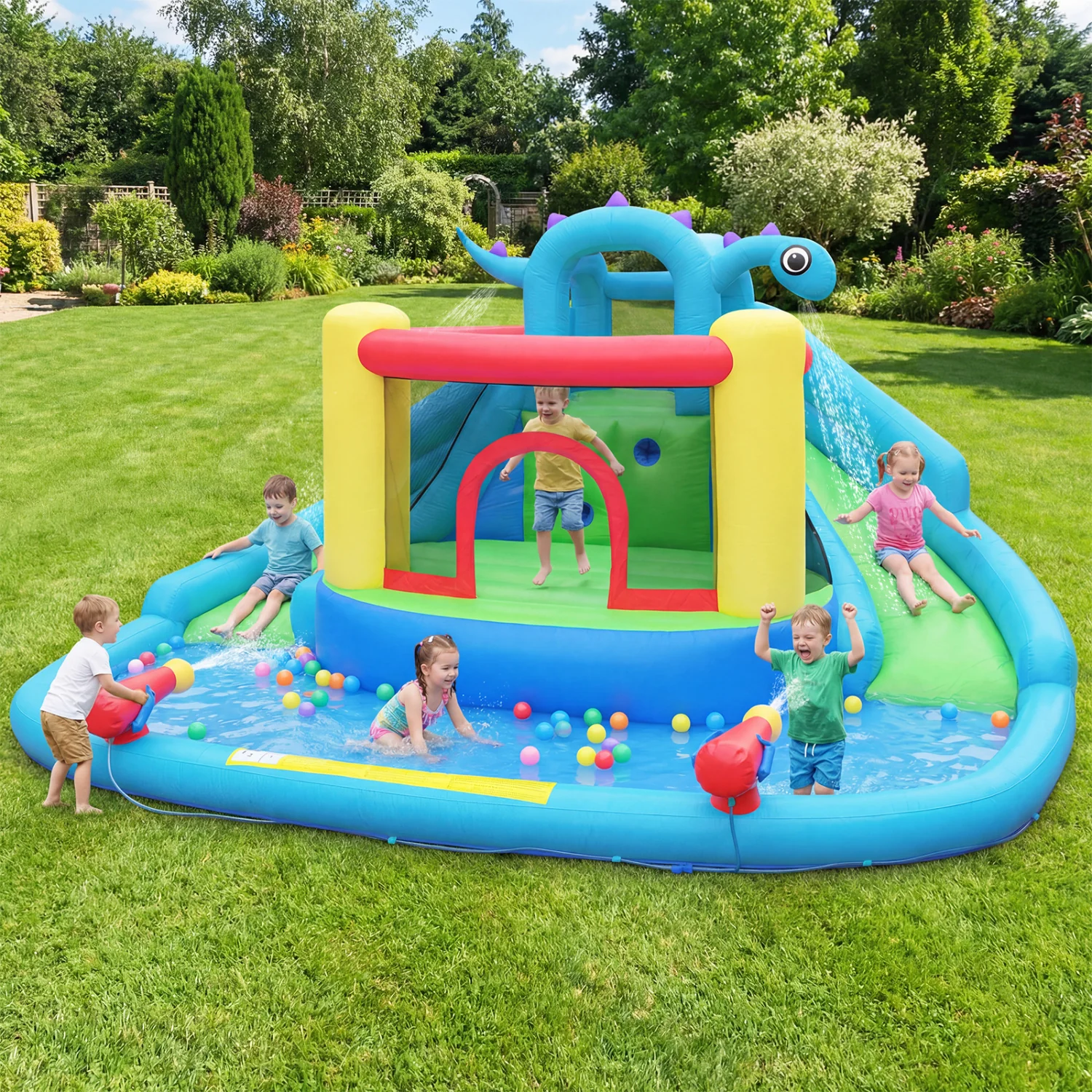 Kids Inflatable Bounce House Water Slide Park, Multicolor - Image 2