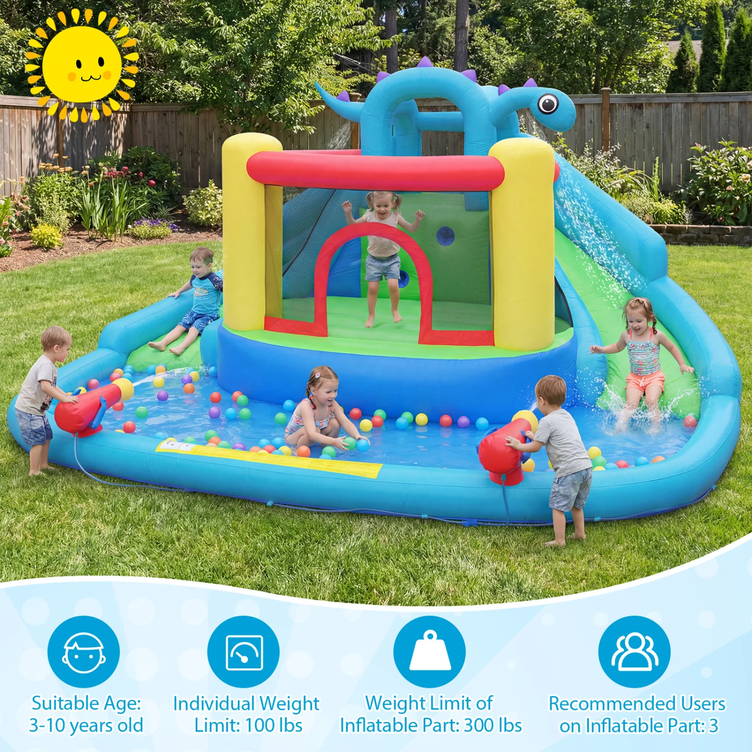 Kids Inflatable Bounce House Water Slide Park, Multicolor - Image 9