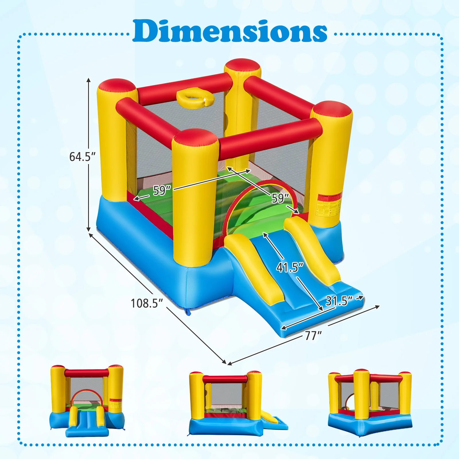 Kids Inflatable Bounce House With Slide, 480W Blower - Image 4
