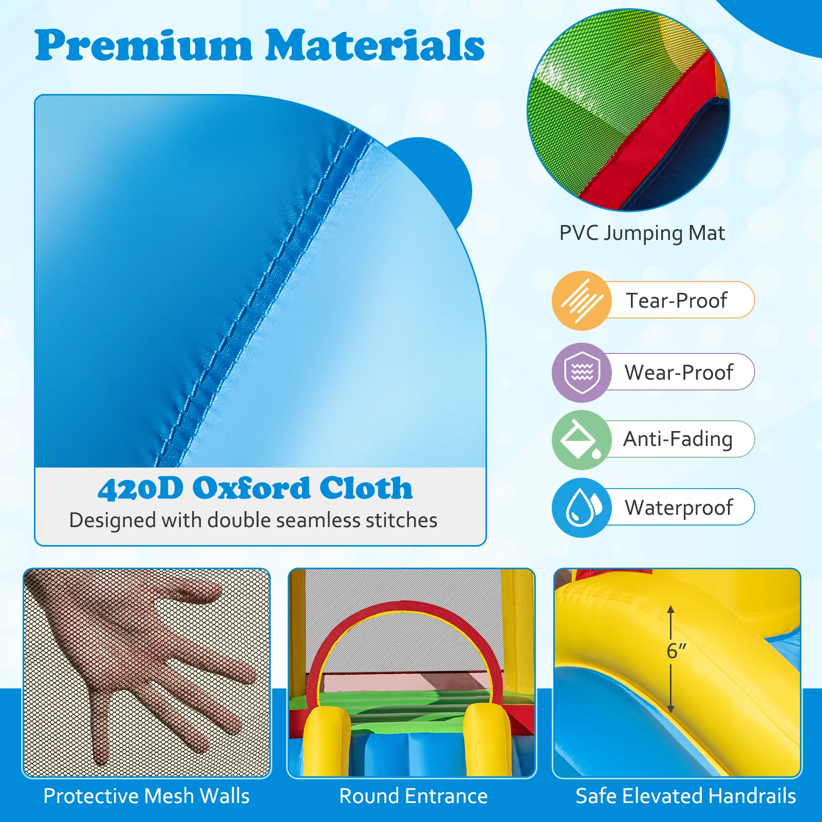 Kids Inflatable Bounce House With Slide, 480W Blower - Image 7