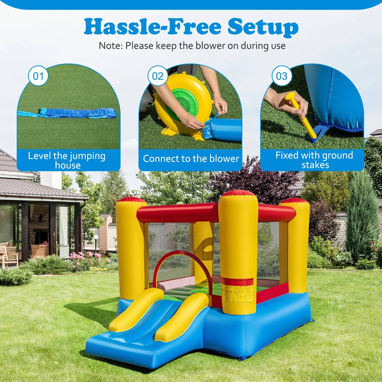 Kids Inflatable Bounce House With Slide, 480W Blower - Image 8