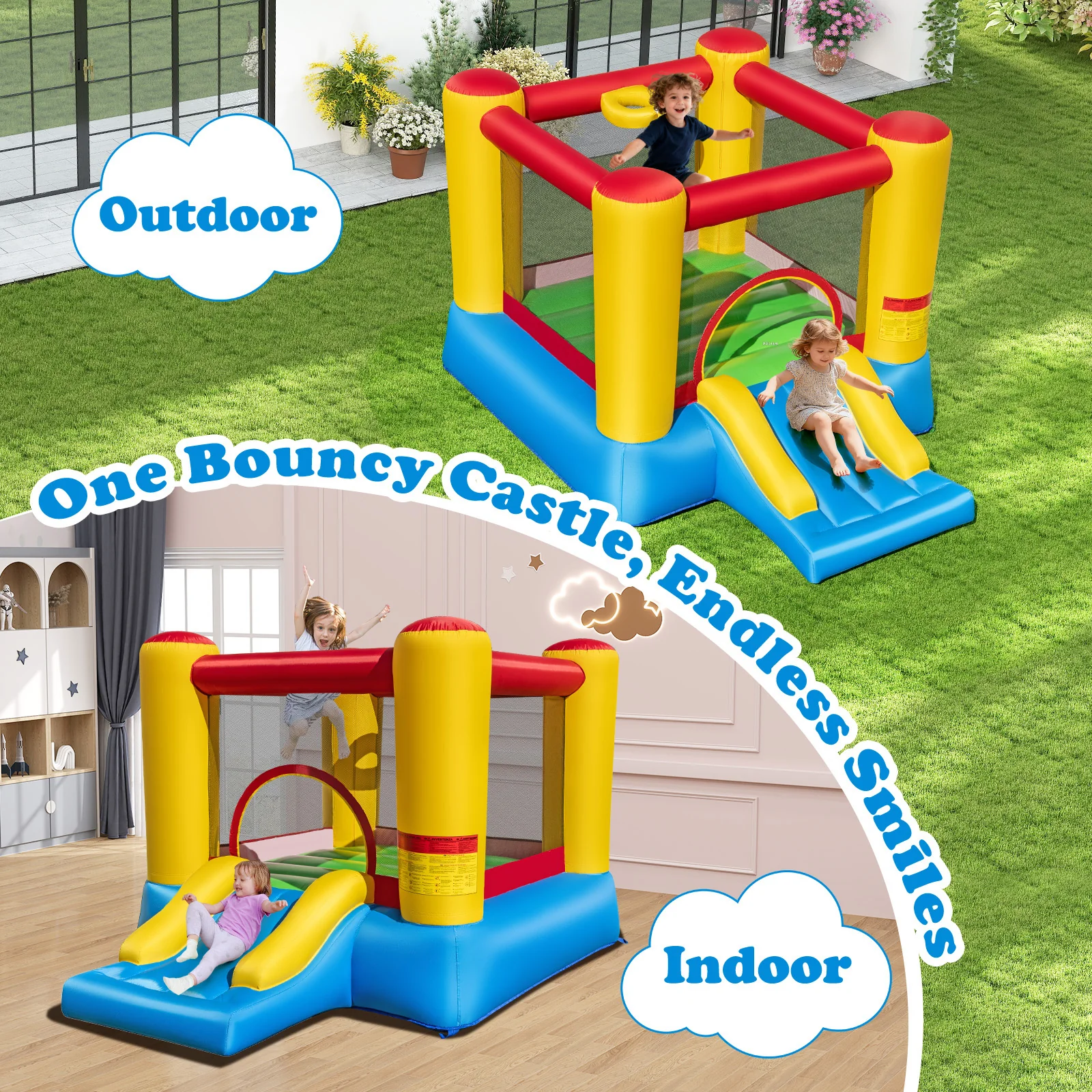 Kids Inflatable Bounce House With Slide, 480W Blower - Image 9