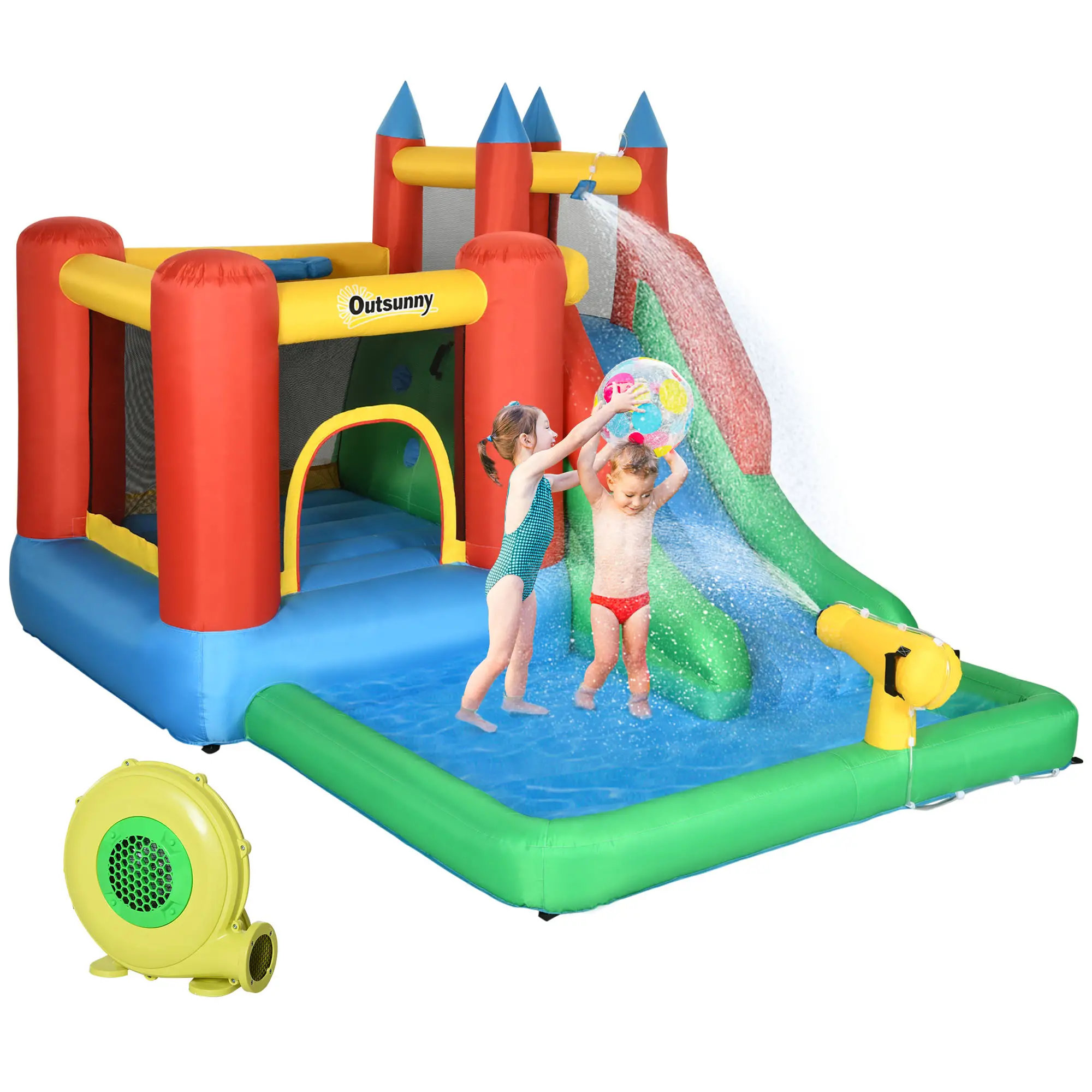 Kids Inflatable Bouncy Castle, Slide, Pool, 11.5' x 8.8' x 7', Multi-color