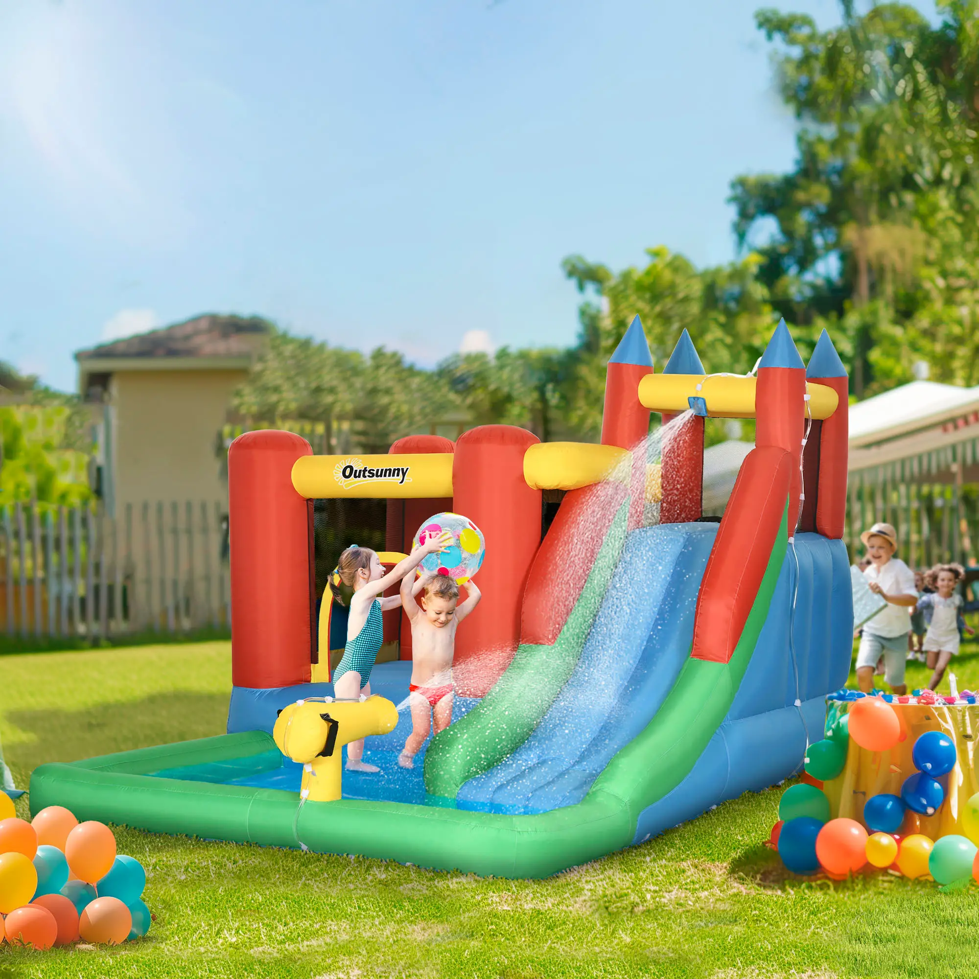 Kids Inflatable Bouncy Castle, Slide, Pool, 11.5' x 8.8' x 7', Multi-color - Image 2