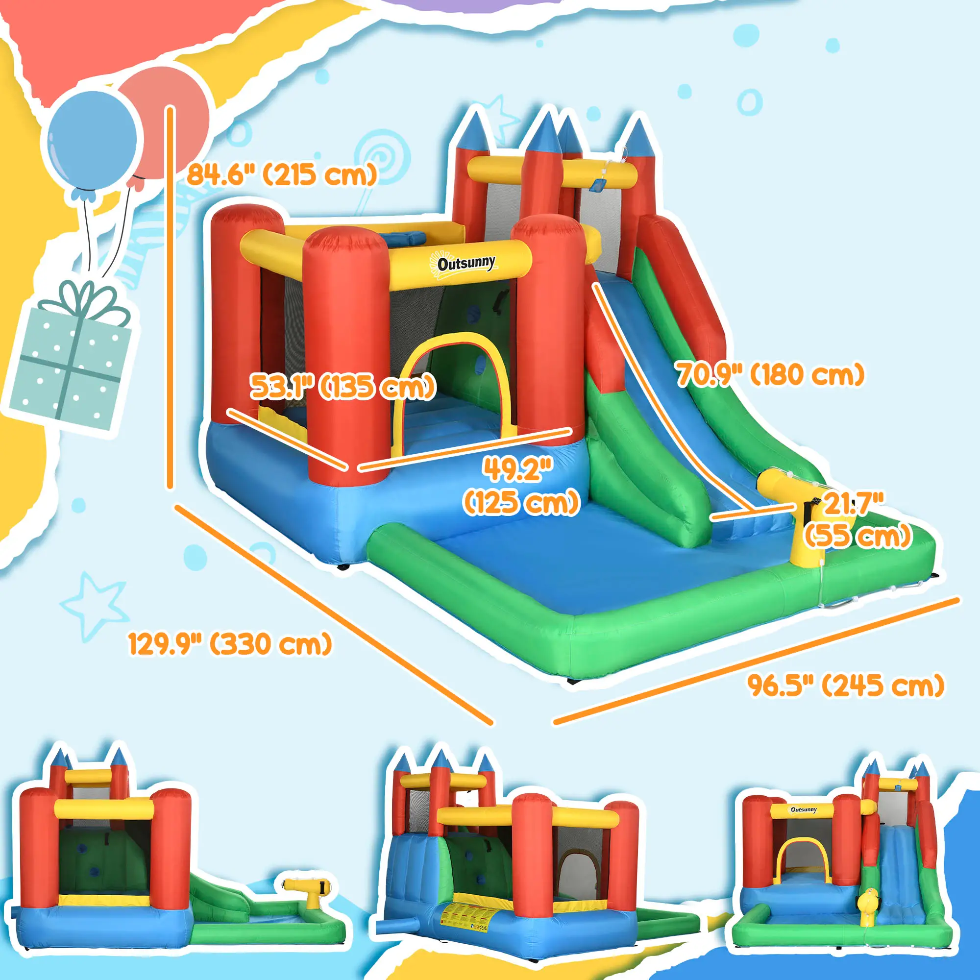 Kids Inflatable Bouncy Castle, Slide, Pool, 11.5' x 8.8' x 7', Multi-color - Image 3
