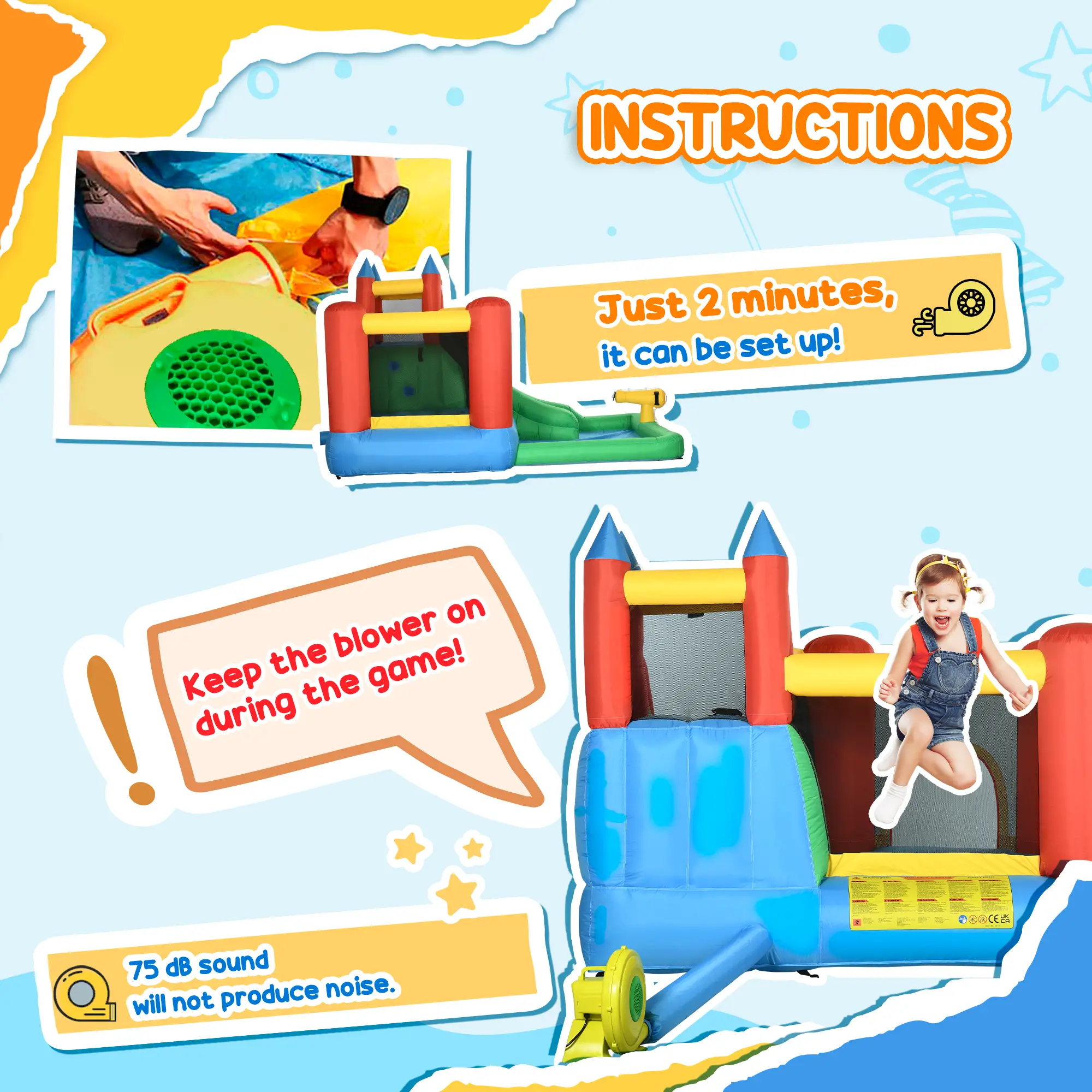 Kids Inflatable Bouncy Castle, Slide, Pool, 11.5' x 8.8' x 7', Multi-color - Image 7