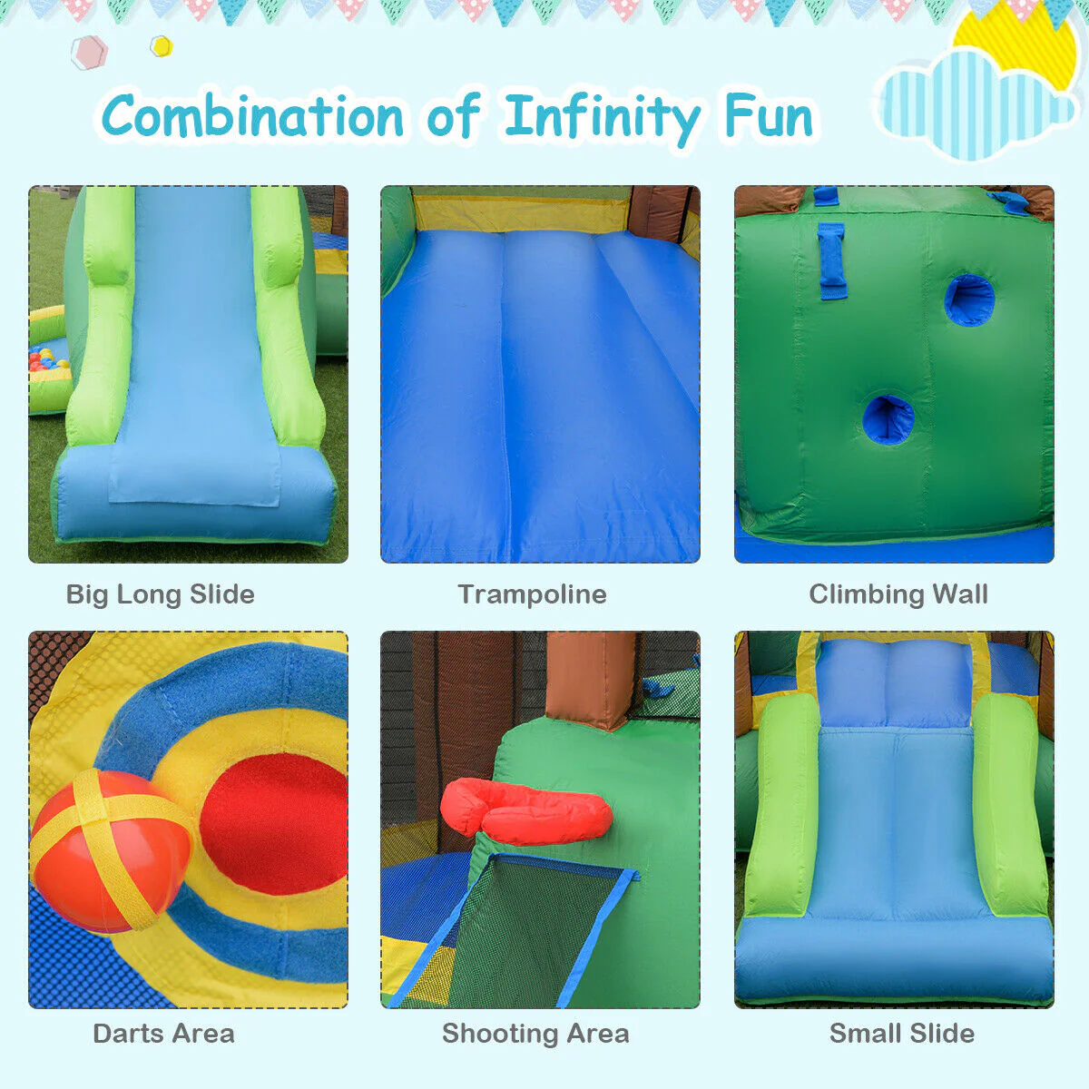 Kids Inflatable Jungle Bounce House Castle, 735W Blower - Image 10