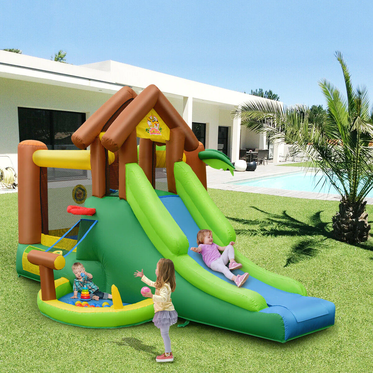 Kids Inflatable Jungle Bounce House Castle, 735W Blower - Image 2