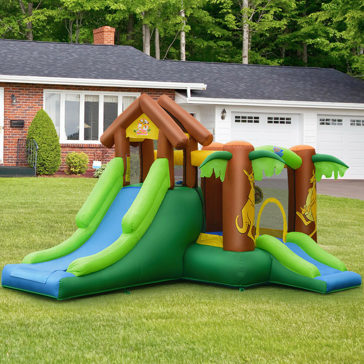 Kids Inflatable Jungle Bounce House Castle, 735W Blower - Image 3