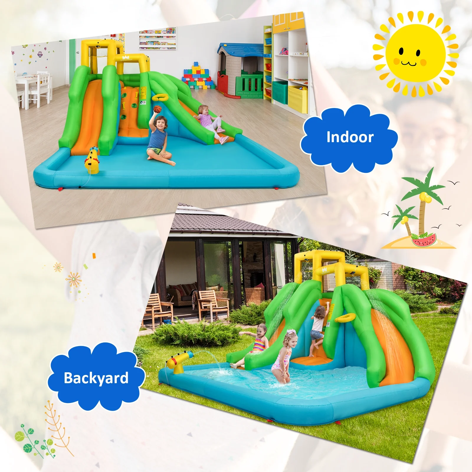 Kids Inflatable Water Park Bounce House, 480W Blower - Image 3