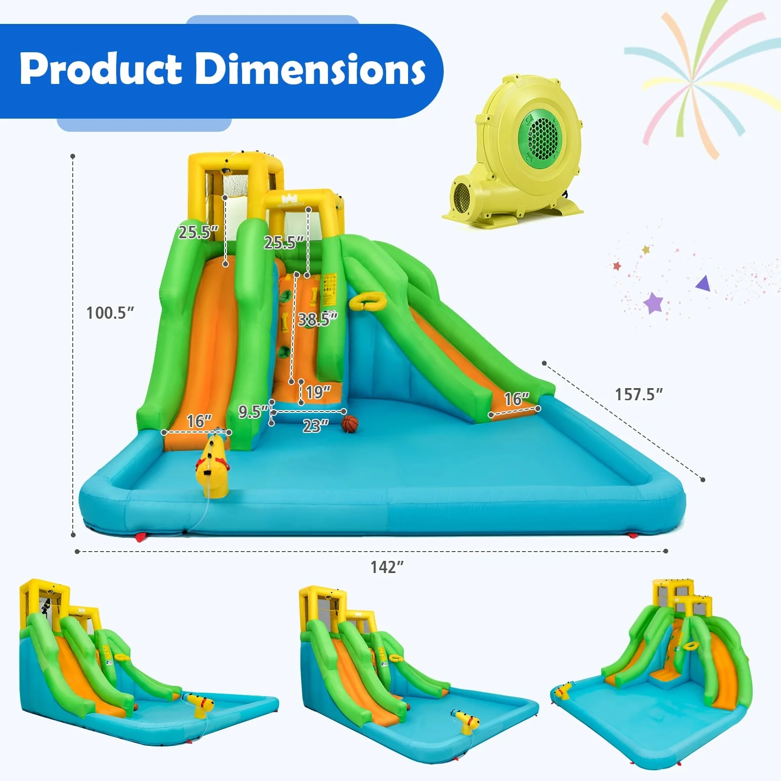 Kids Inflatable Water Park Bounce House, 480W Blower - Image 6