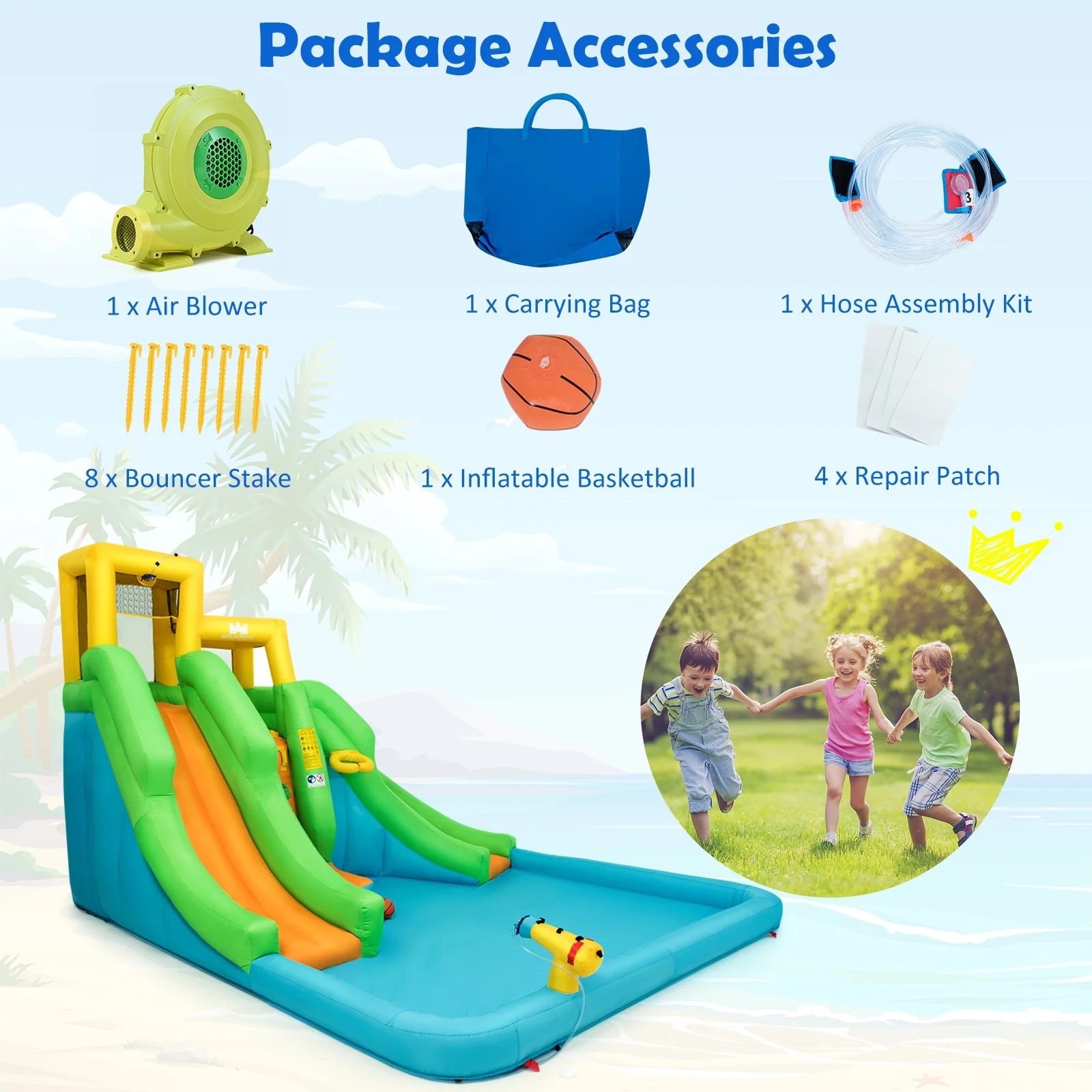 Kids Inflatable Water Park Bounce House, 480W Blower - Image 7