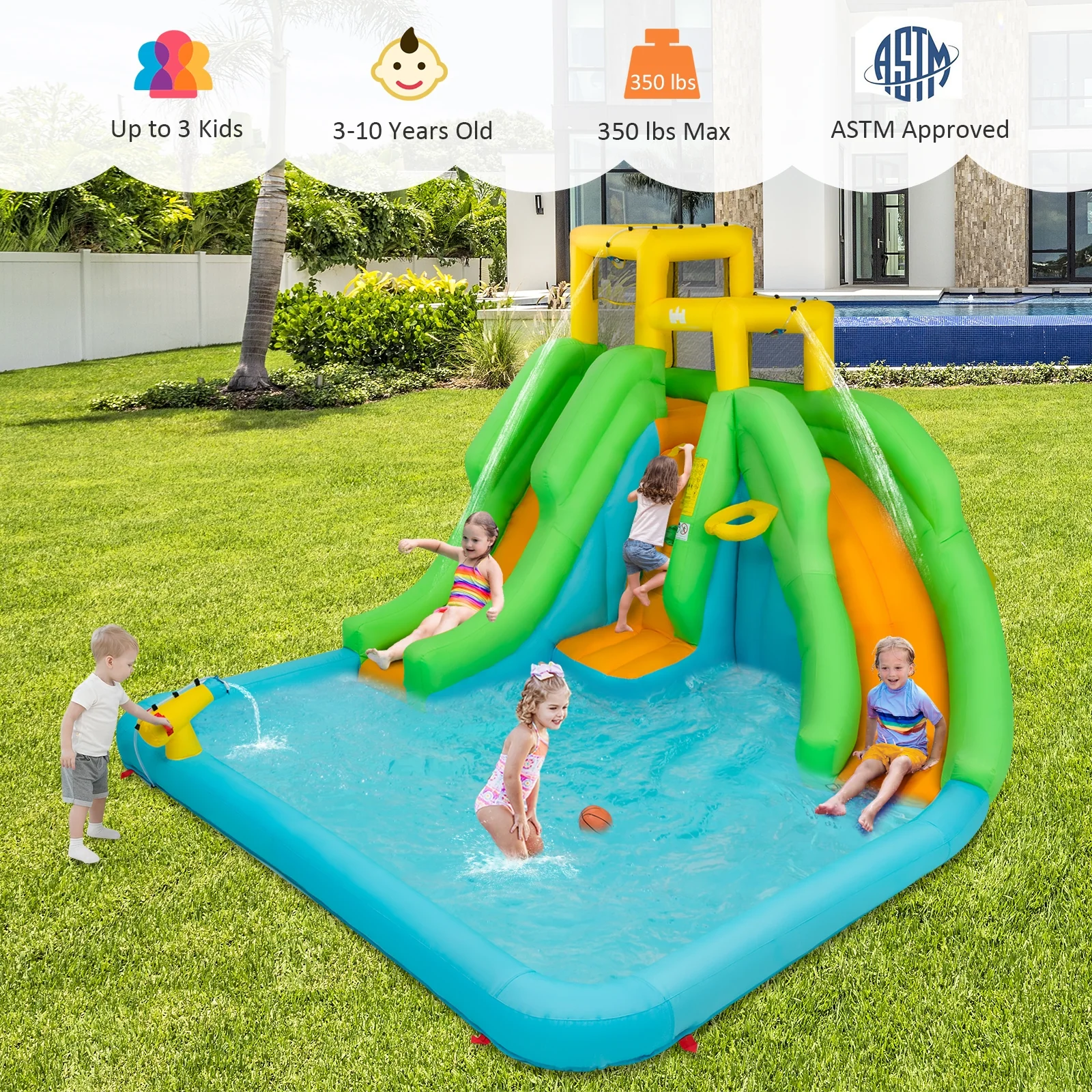Kids Inflatable Water Park Bounce House, 480W Blower - Image 8