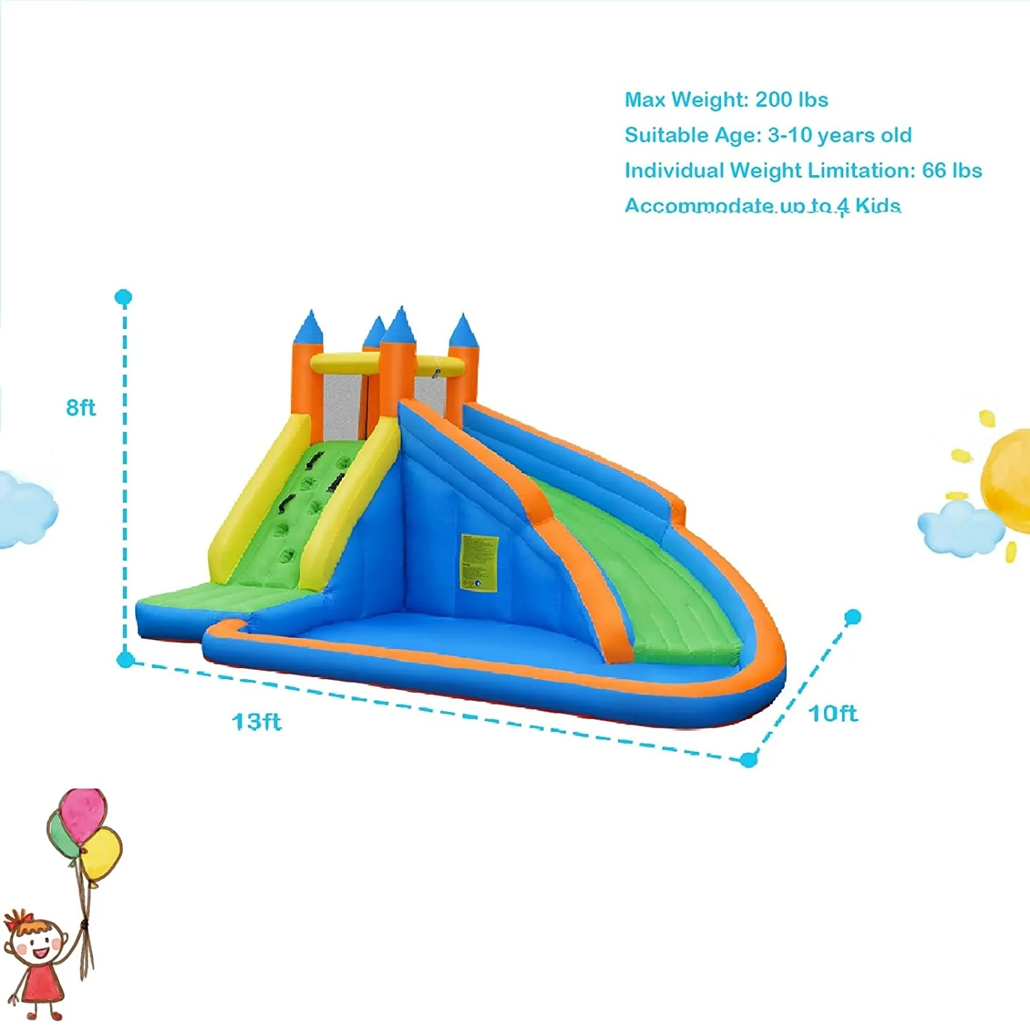 Kids Inflatable Water Slide Bouncing House, 480W Blower, Carrying Bag - Image 5