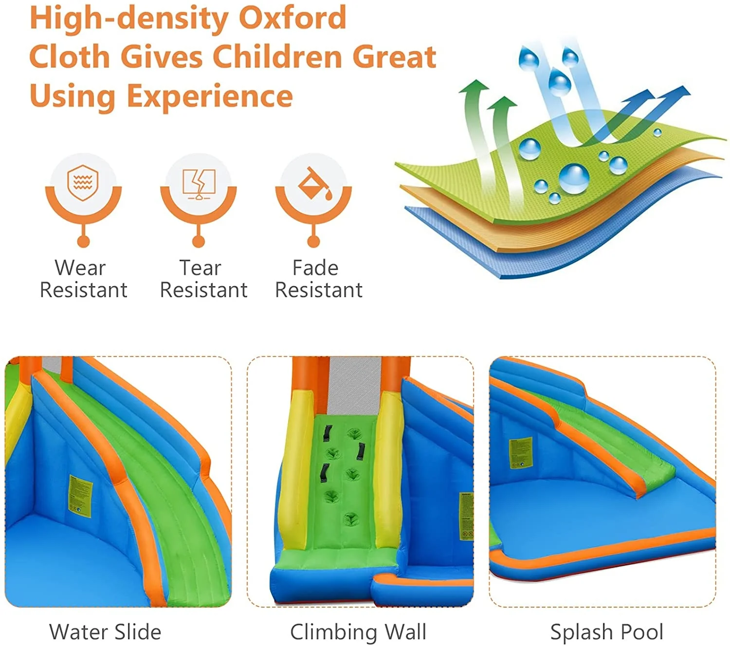 Kids Inflatable Water Slide Bouncing House, 480W Blower, Carrying Bag - Image 6