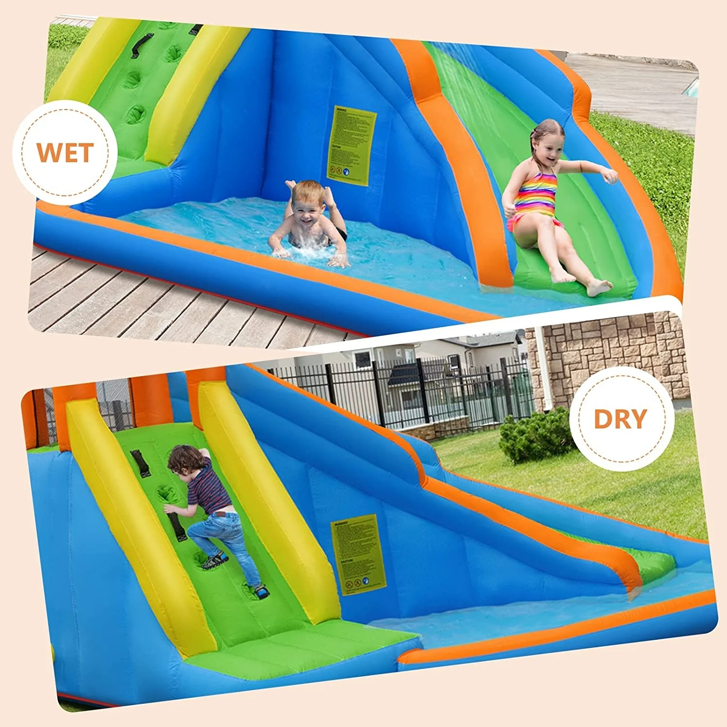 Kids Inflatable Water Slide Bouncing House, 480W Blower, Carrying Bag - Image 8