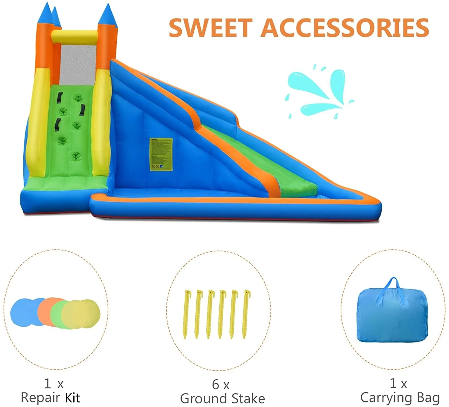 Kids Inflatable Water Slide Bouncing House, 480W Blower, Carrying Bag - Image 9