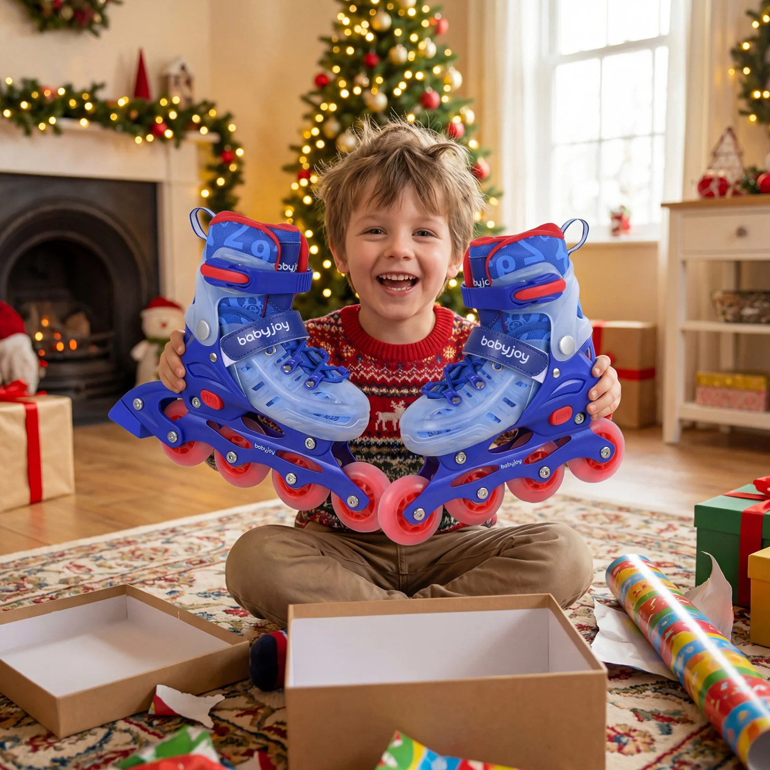 Kids Inline Skates, 4-Size Adjustable, Ages 5-7, Blue - Image 2