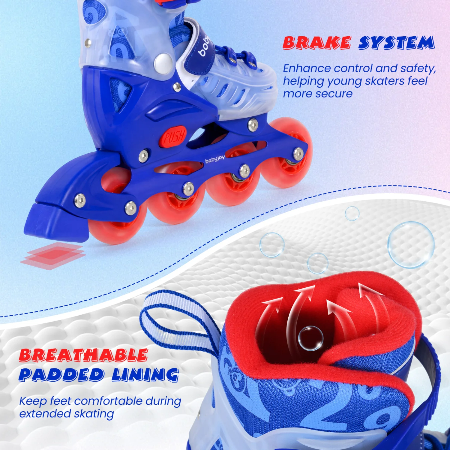 Kids Inline Skates, 4-Size Adjustable, Ages 5-7, Blue - Image 9