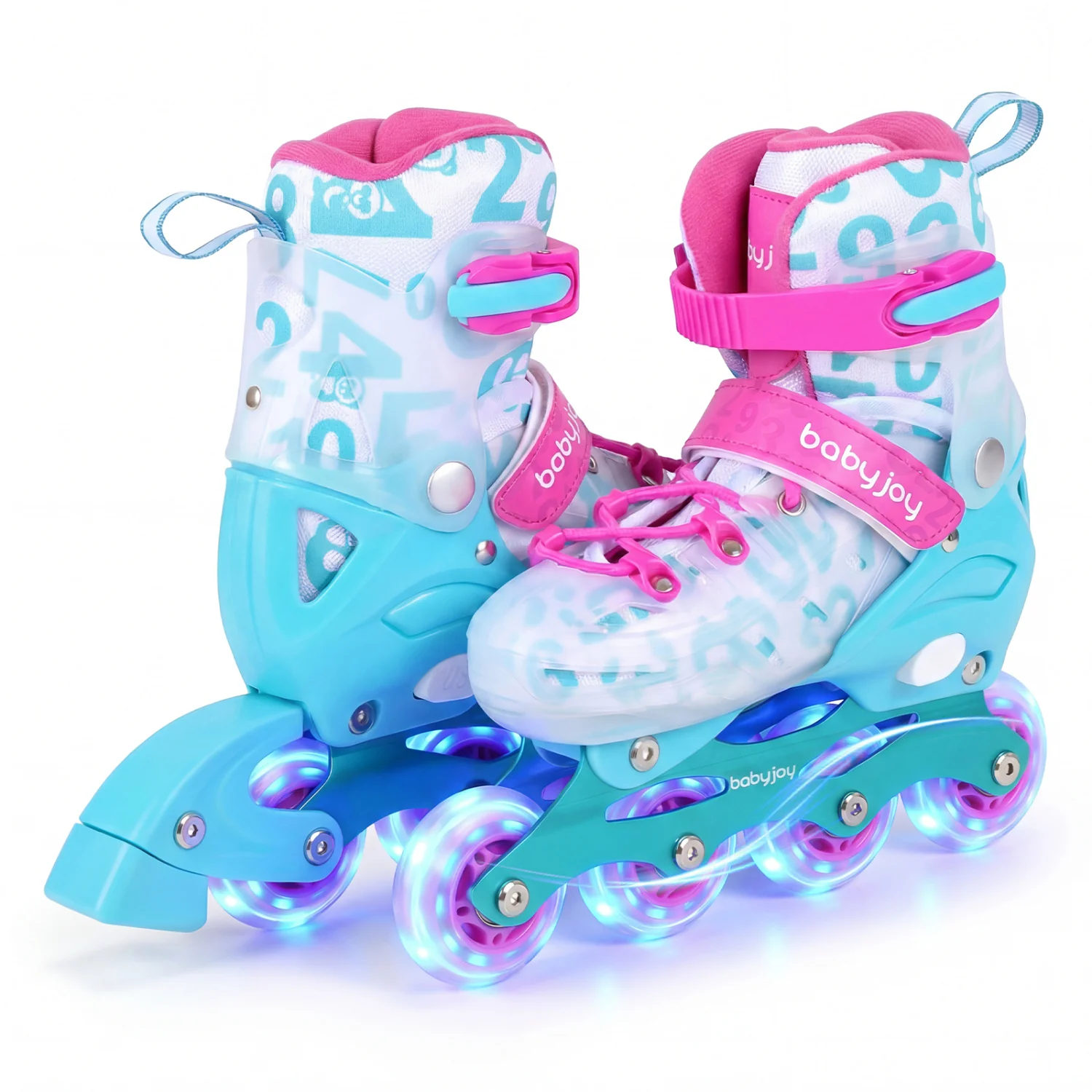 Kids Inline Skates, Light Up Wheels, Ages 9-14, Pink Blue - Image 4