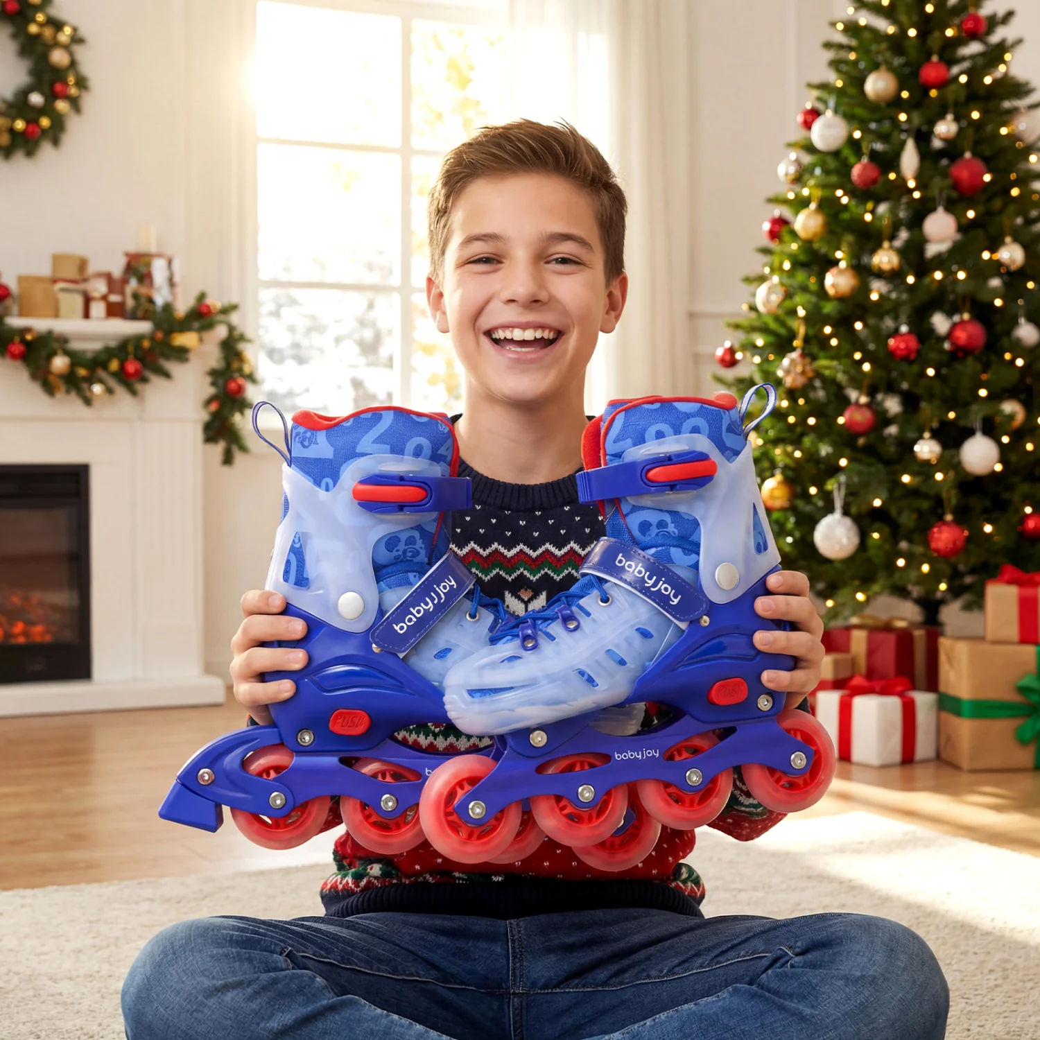 Kids Inline Skates With Light Up Wheels, Ages 9-14, Blue - Image 2