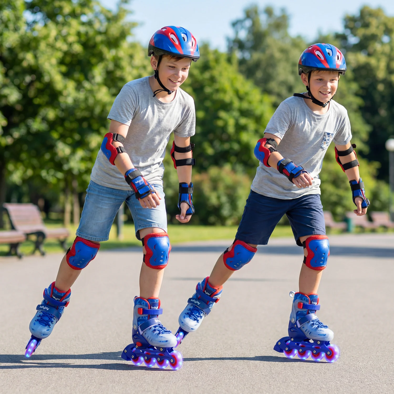 Kids Inline Skates With Light Up Wheels, Ages 9-14, Blue - Image 3